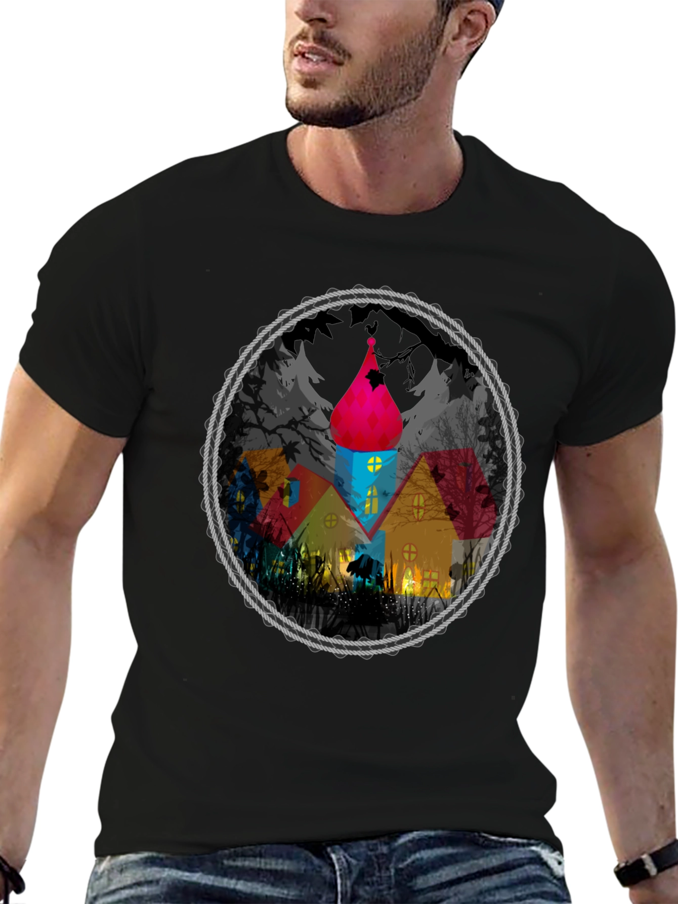 Whimsical House Circle Graphic Tee