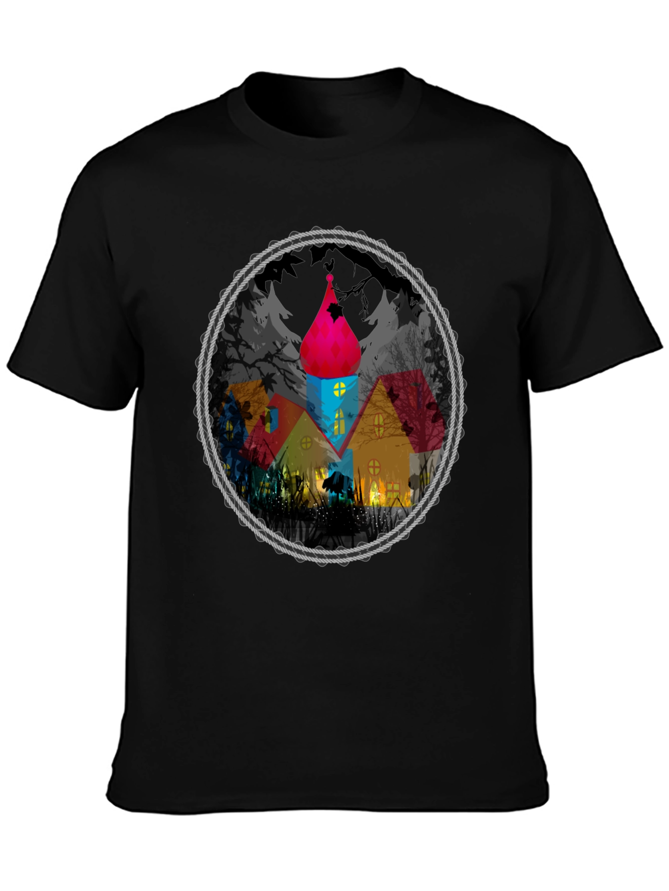 Whimsical House Circle Graphic Tee