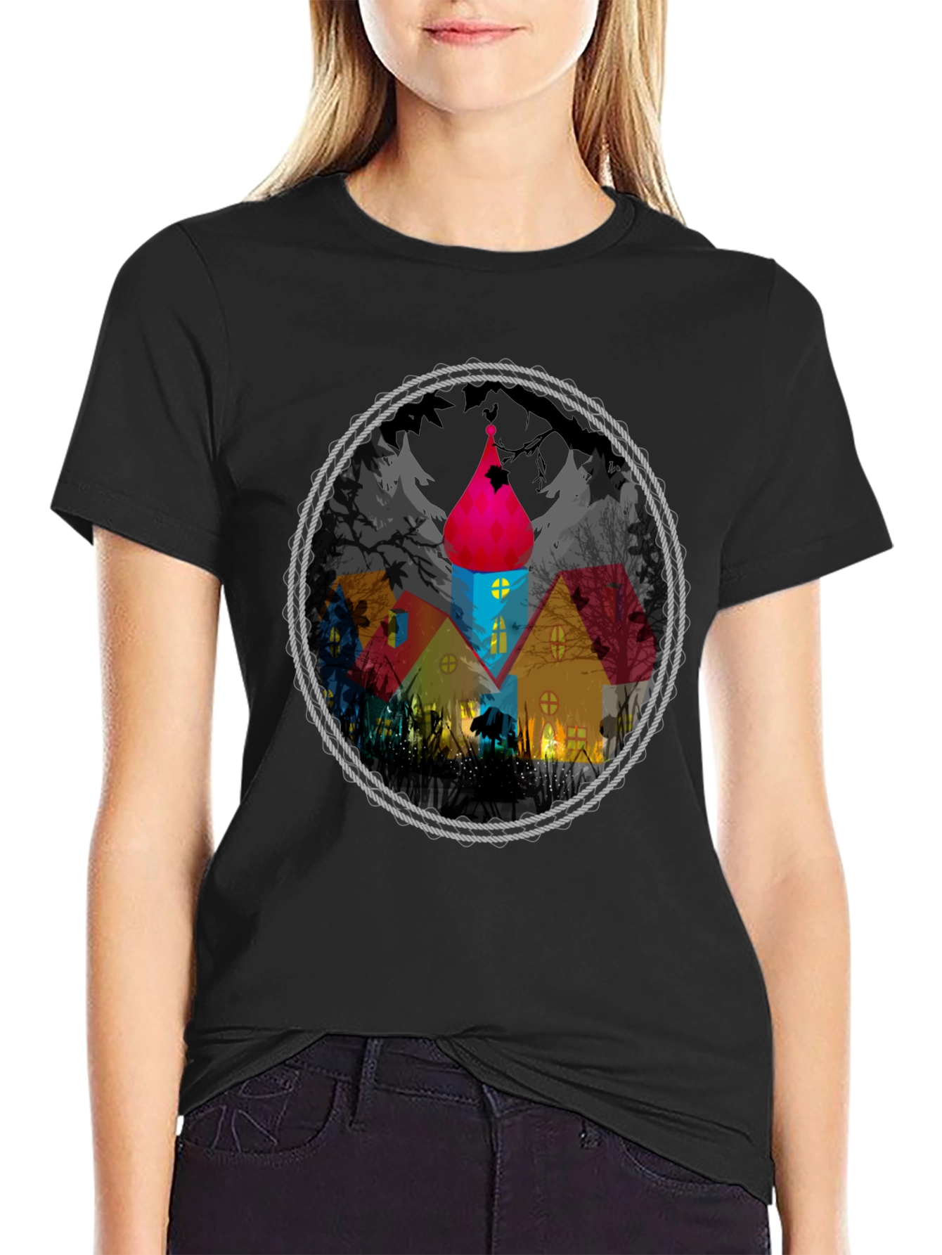 Whimsical House Circle Graphic Tee