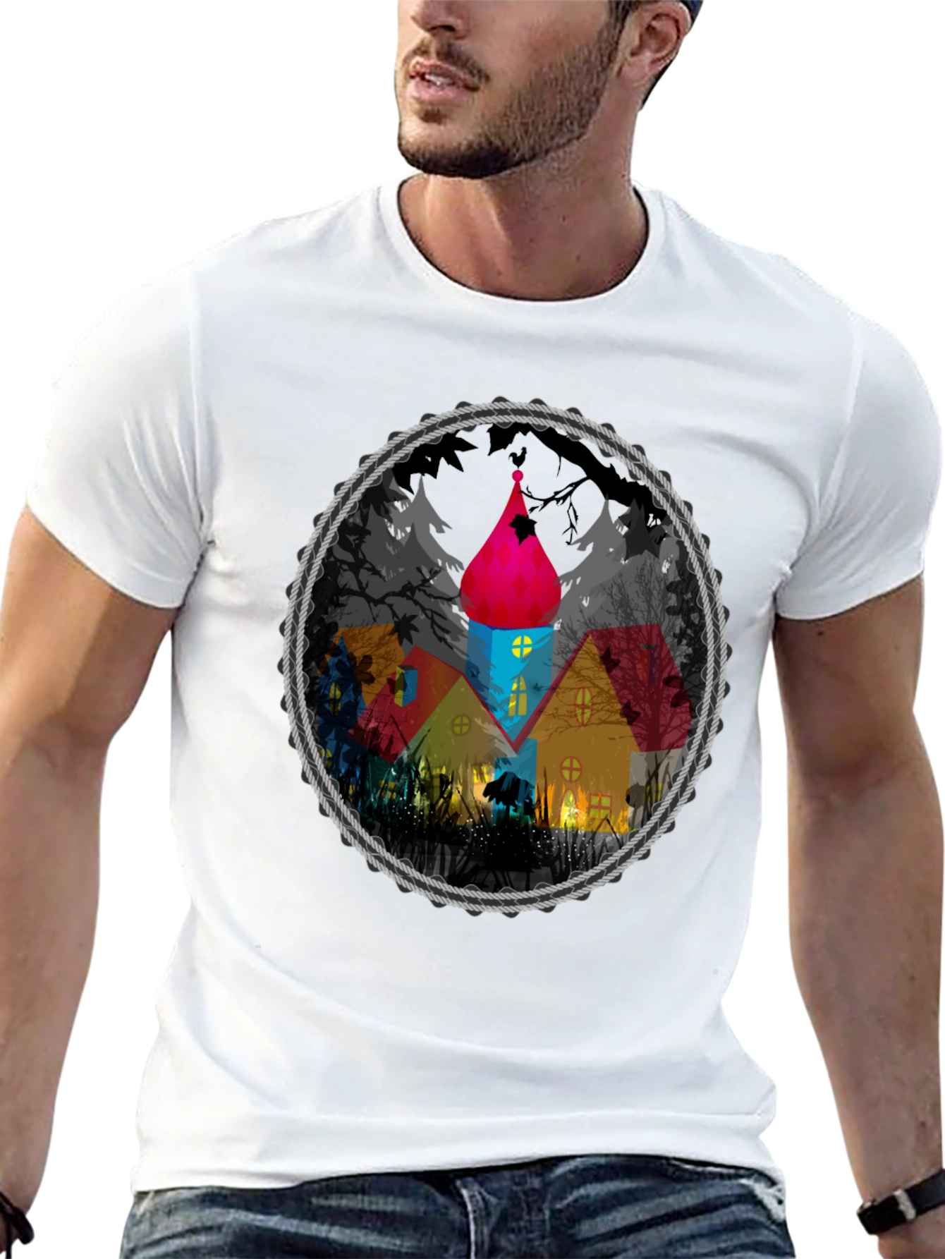 Whimsical House Circle Graphic Tee