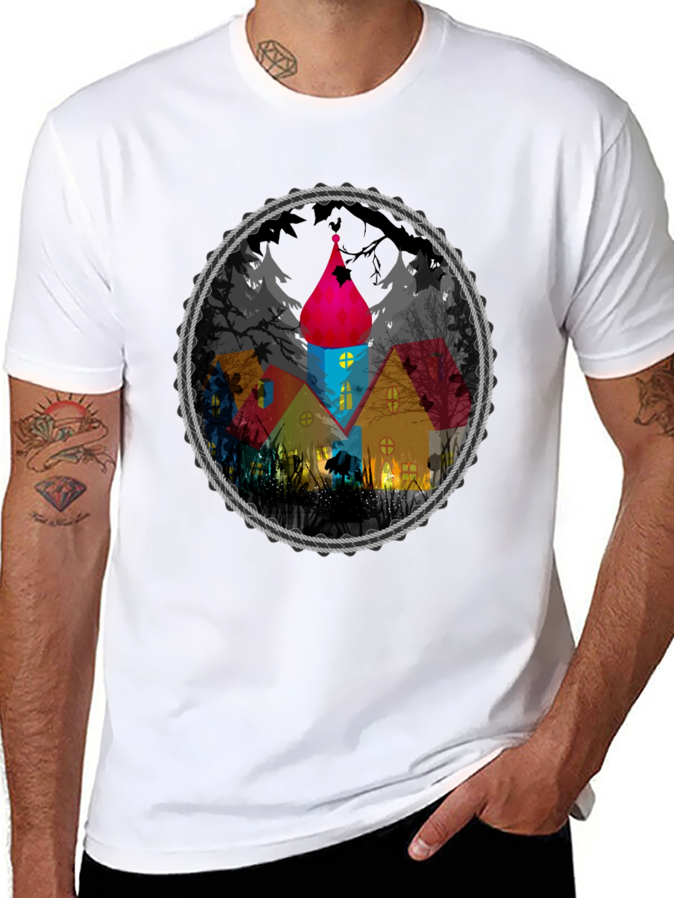 Whimsical House Circle Graphic Tee