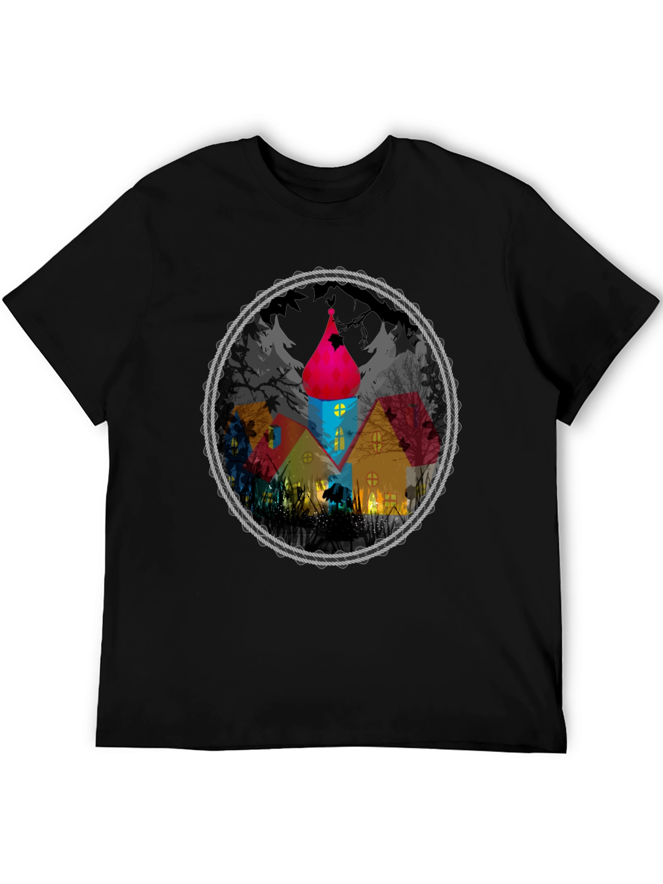 Whimsical House Circle Graphic Tee