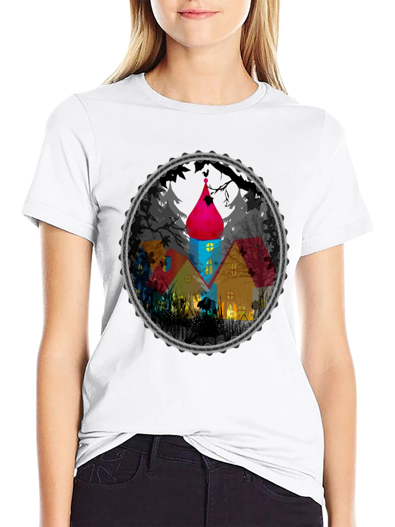 Whimsical House Circle Graphic Tee
