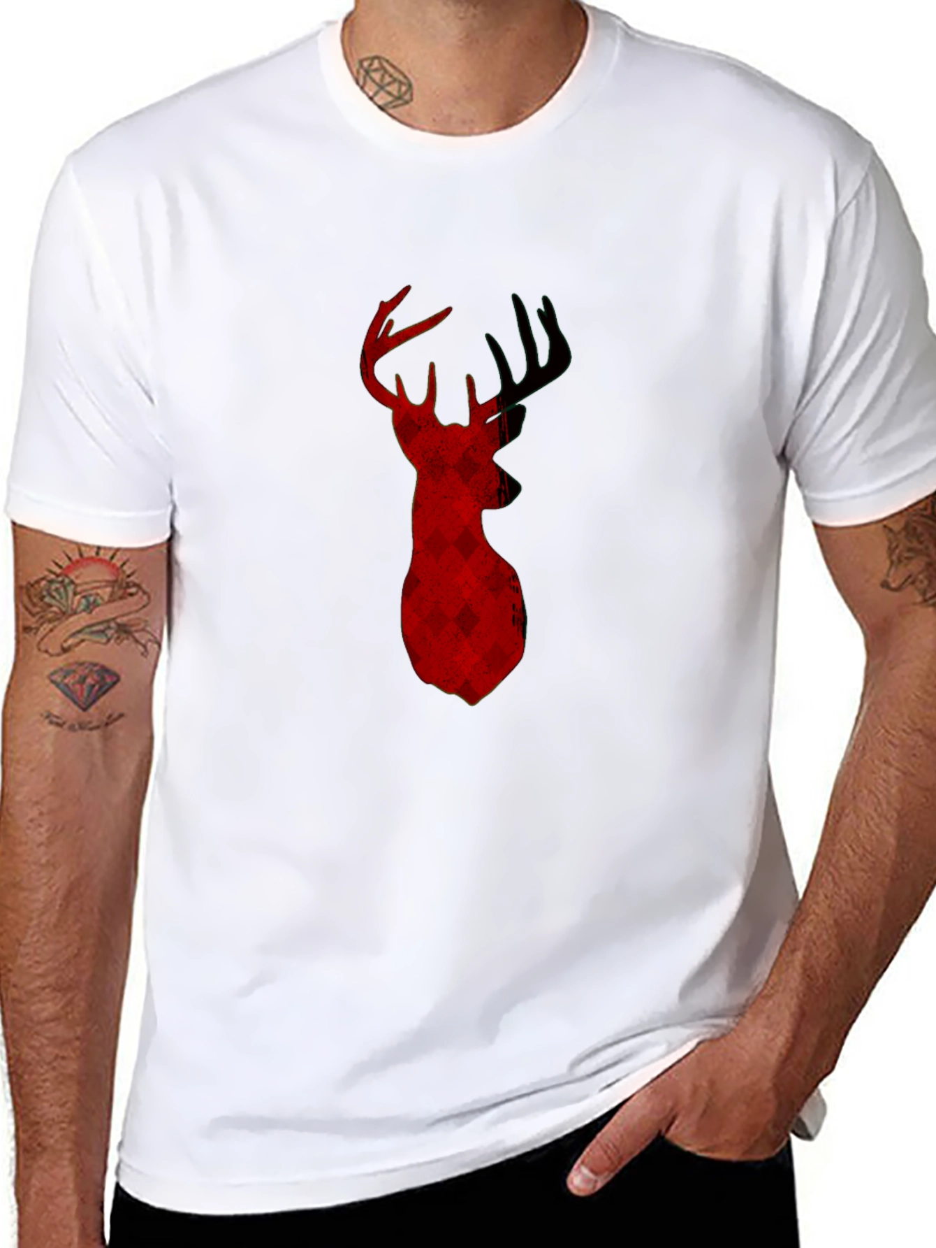 Buffalo Plaid Deer Head Black T-Shirt