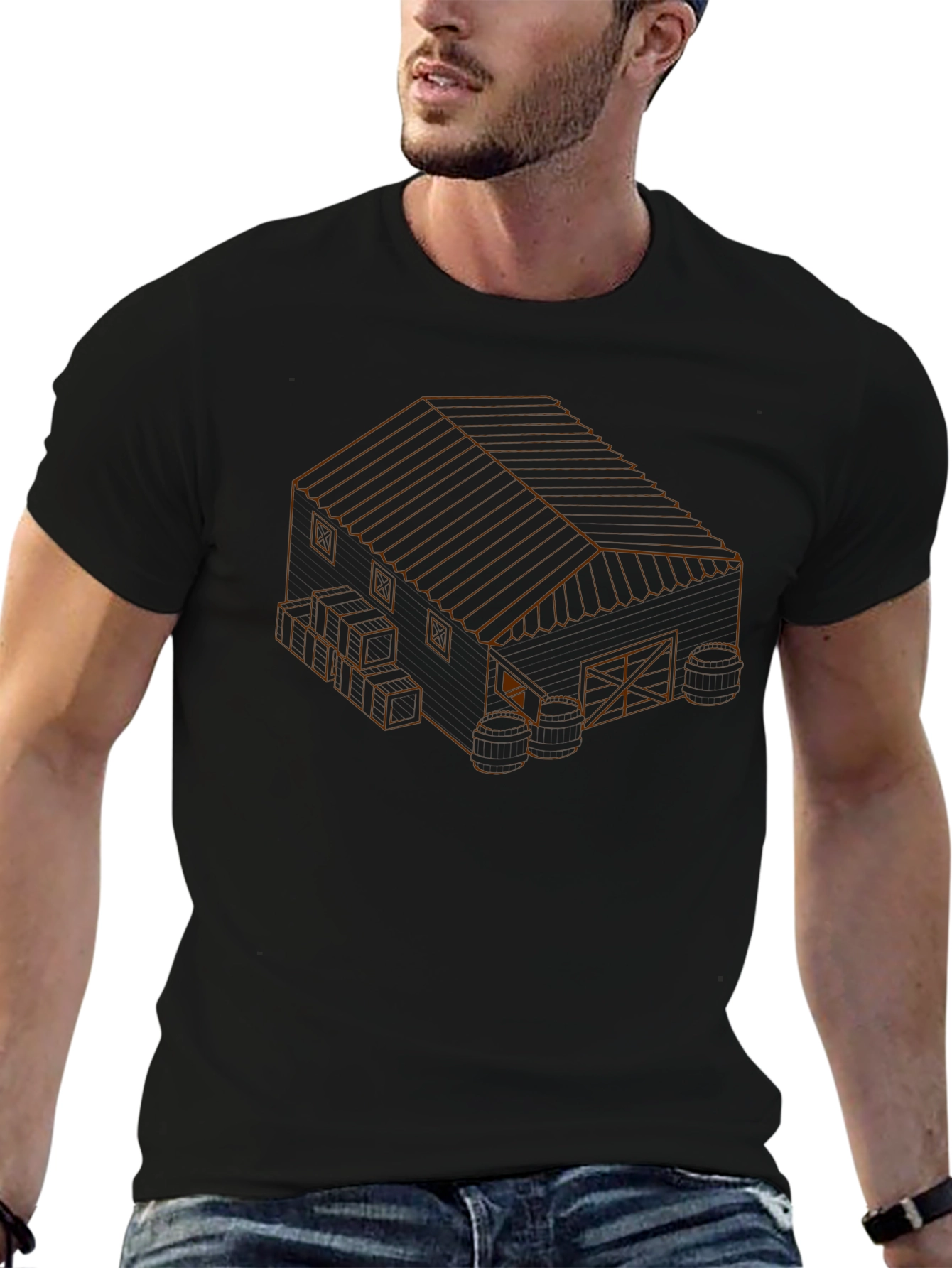 Isometric Barn Graphic Tee - Unique Design