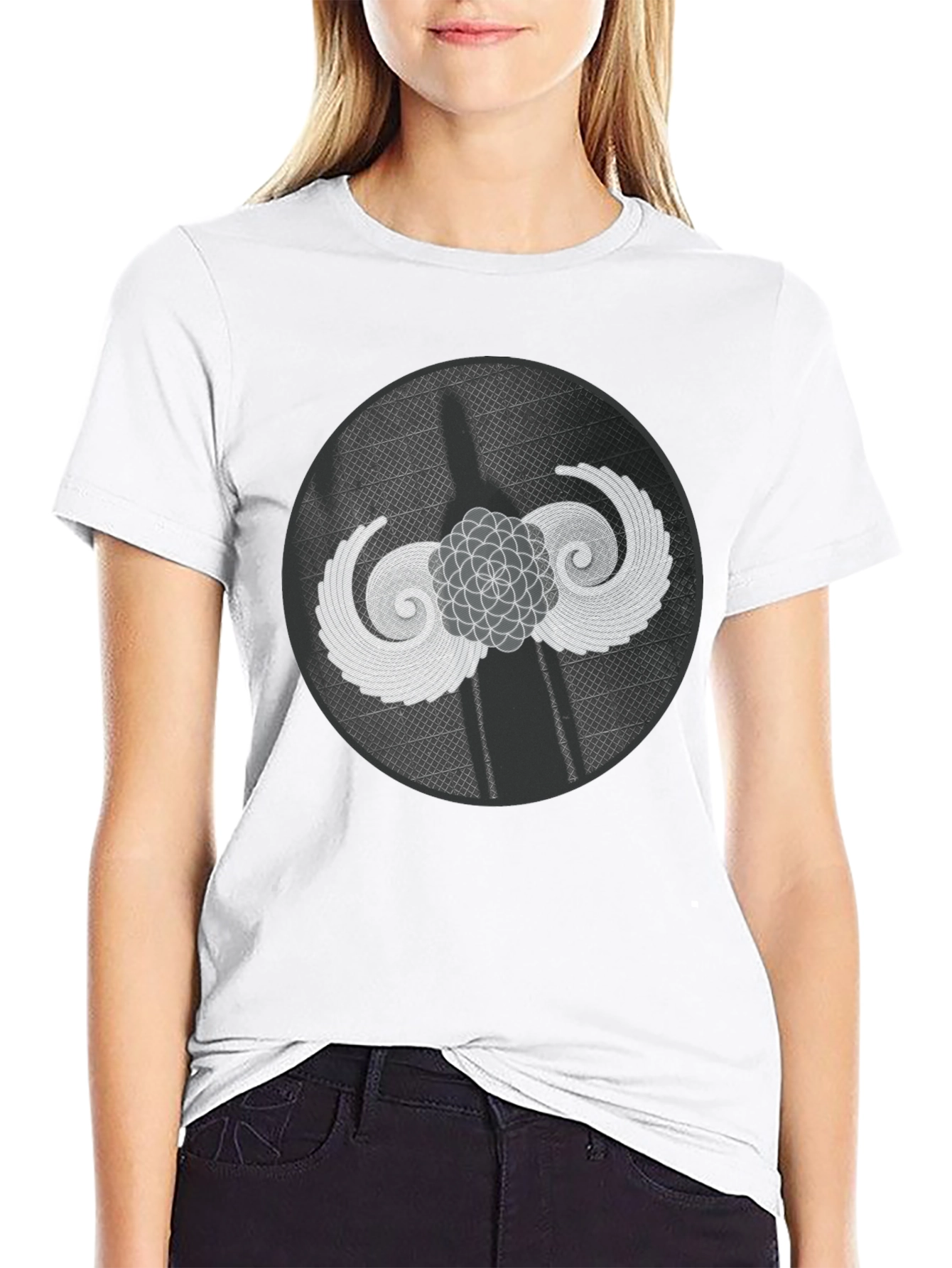 Geometric Wings Graphic Tee - Black Cotton Blend