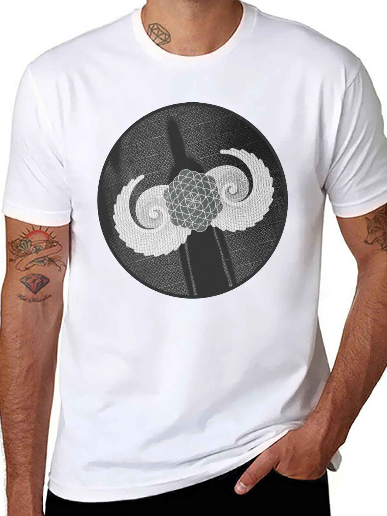 Geometric Wings Graphic Tee - Black Cotton Blend
