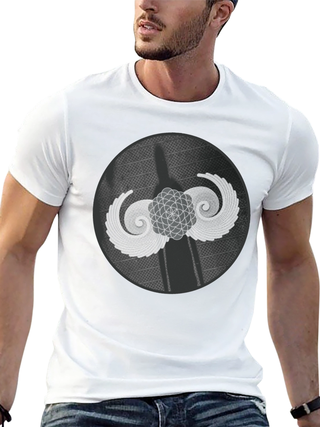Geometric Wings Graphic Tee - Black Cotton Blend