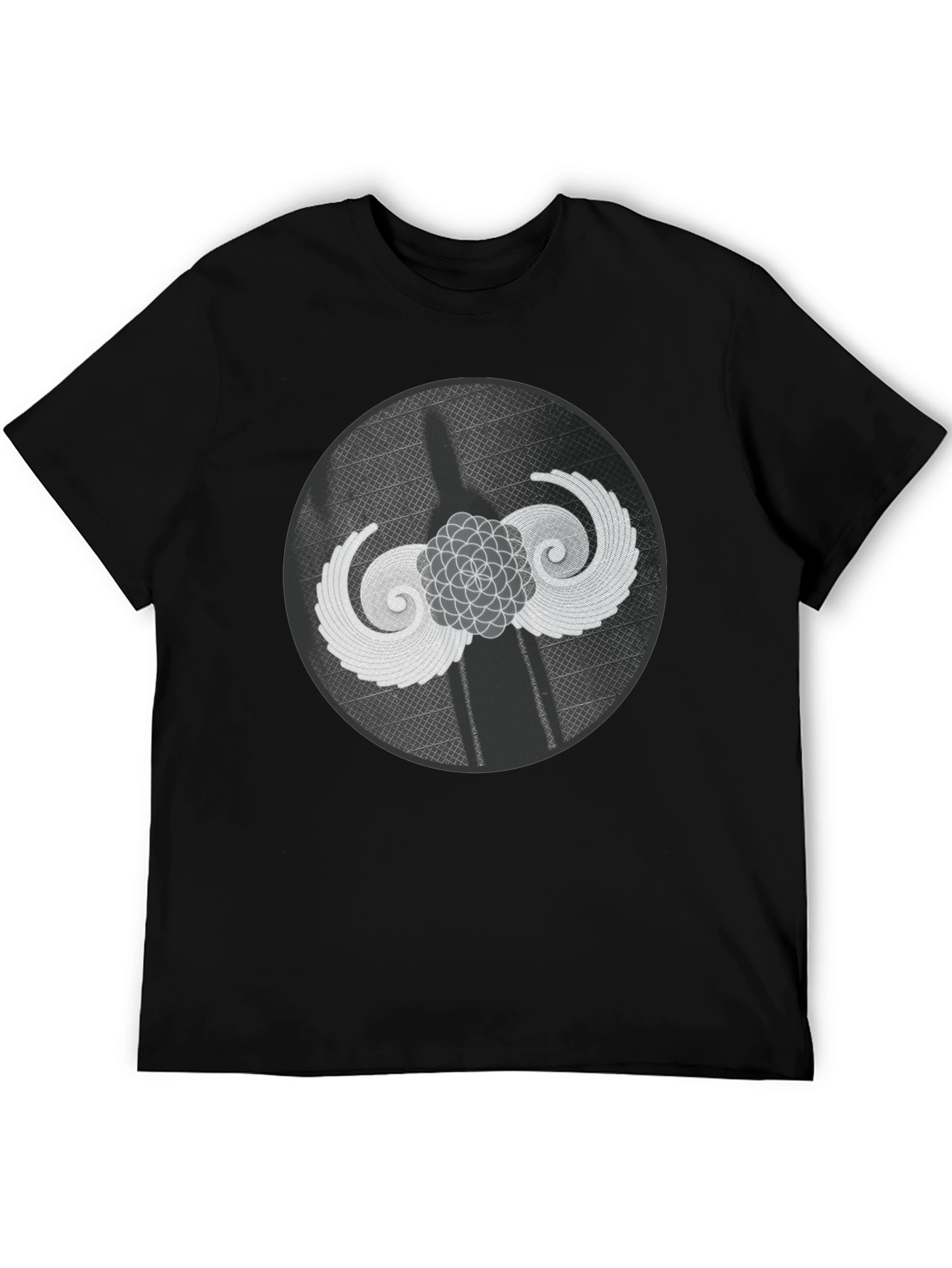 Geometric Wings Graphic Tee - Black Cotton Blend