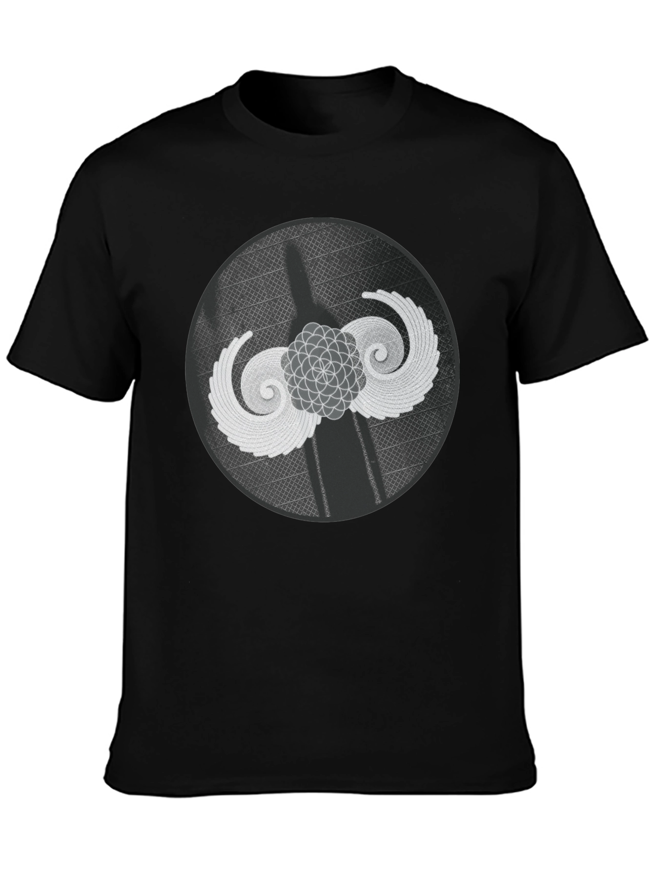 Geometric Wings Graphic Tee - Black Cotton Blend