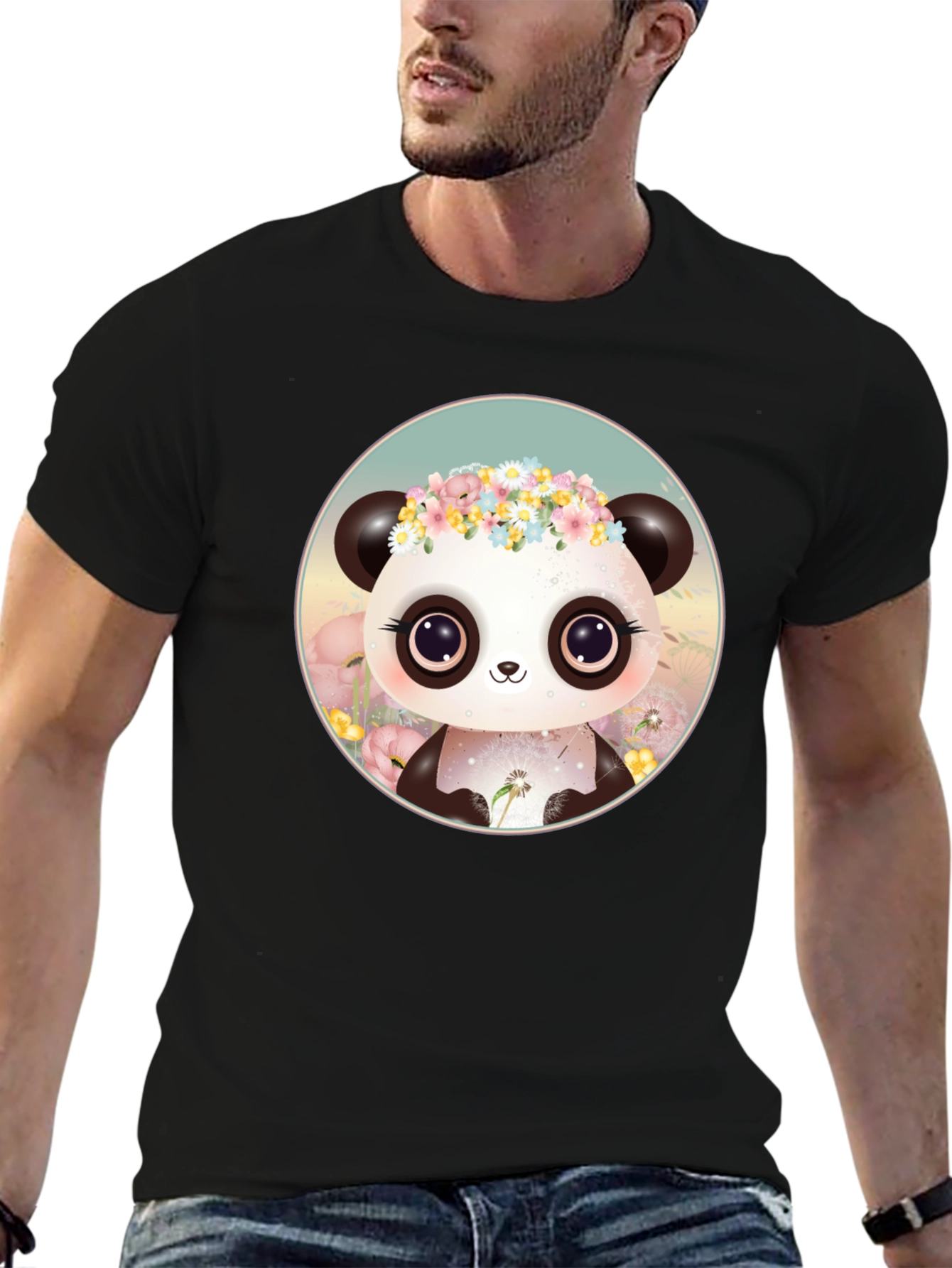 Cute Panda Flower Crown Graphic Tee
