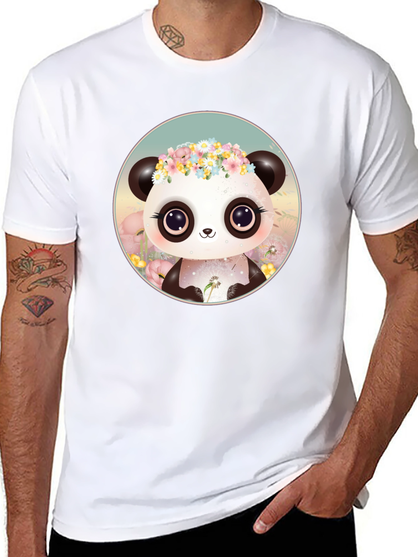 Cute Panda Flower Crown Graphic Tee
