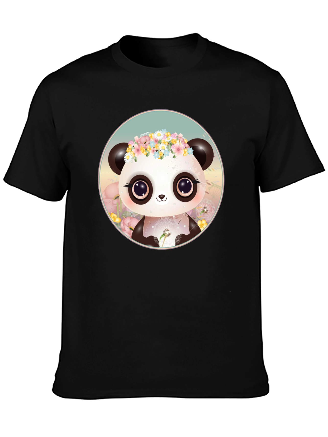 Cute Panda Flower Crown Graphic Tee