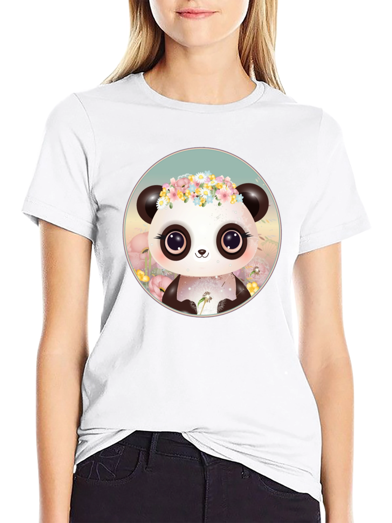 Cute Panda Flower Crown Graphic Tee