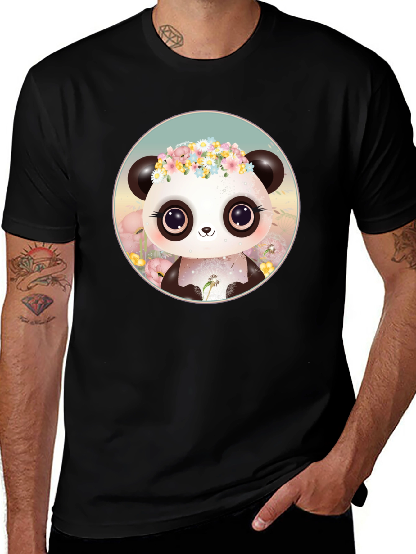 Cute Panda Flower Crown Graphic Tee