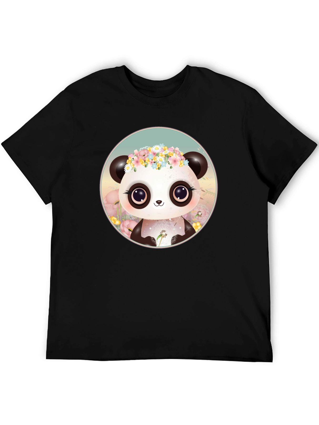 Cute Panda Flower Crown Graphic Tee