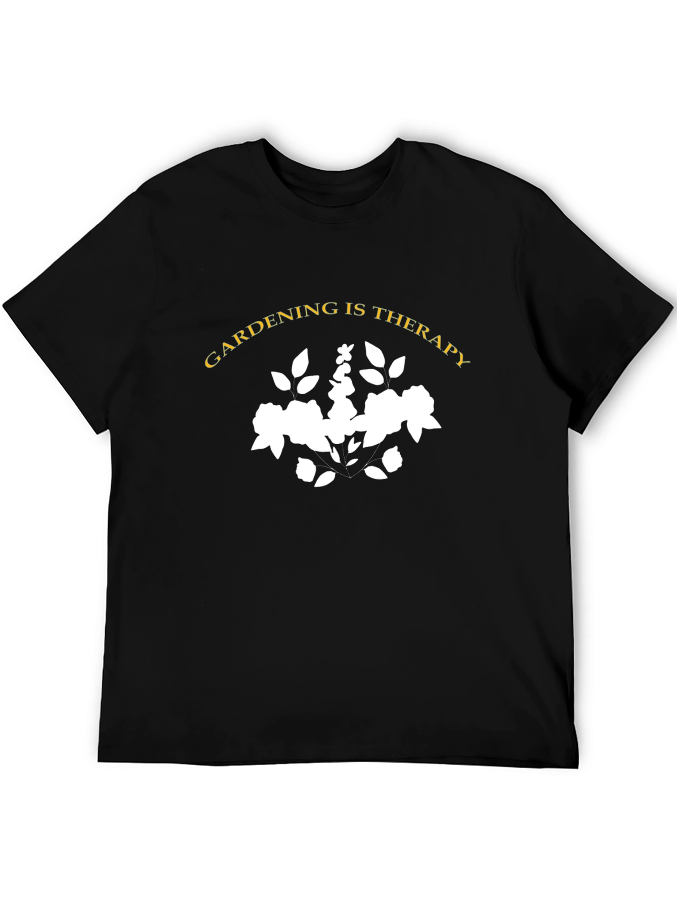 Gardening Is Therapy Black Cotton Graphic Tee