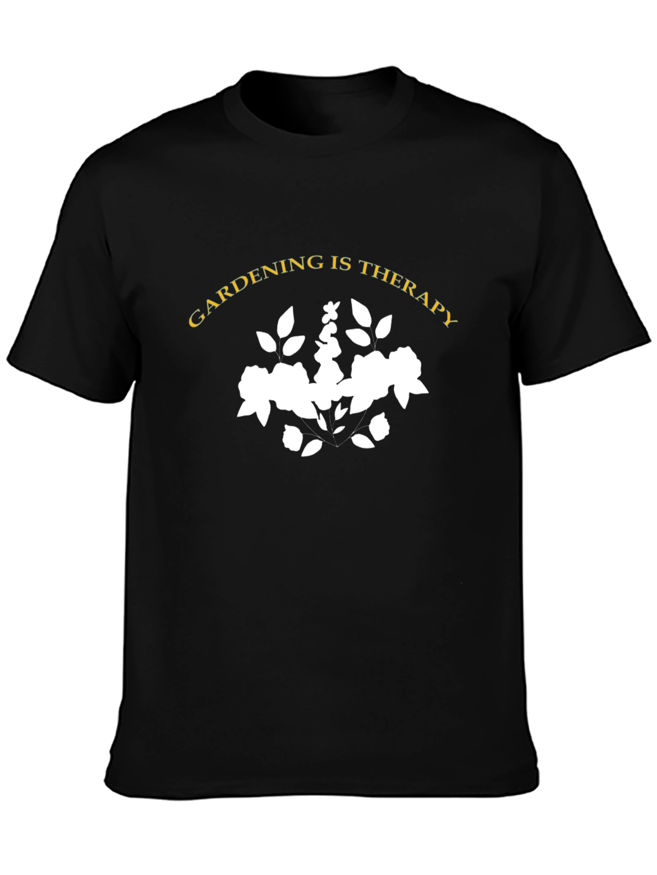 Gardening Is Therapy Black Cotton Graphic Tee