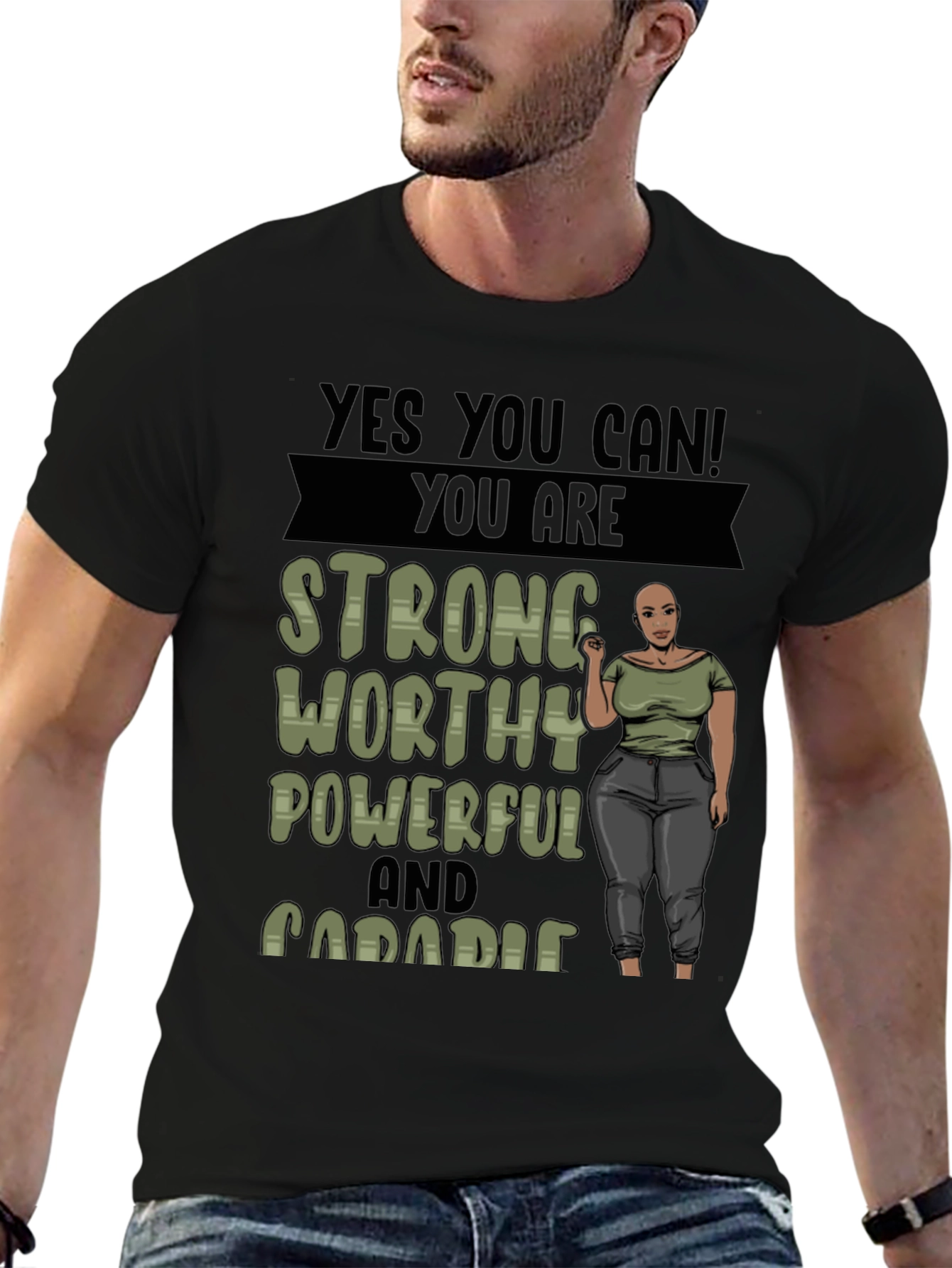Empowering Graphic Tee: Strong Worthy Powerful