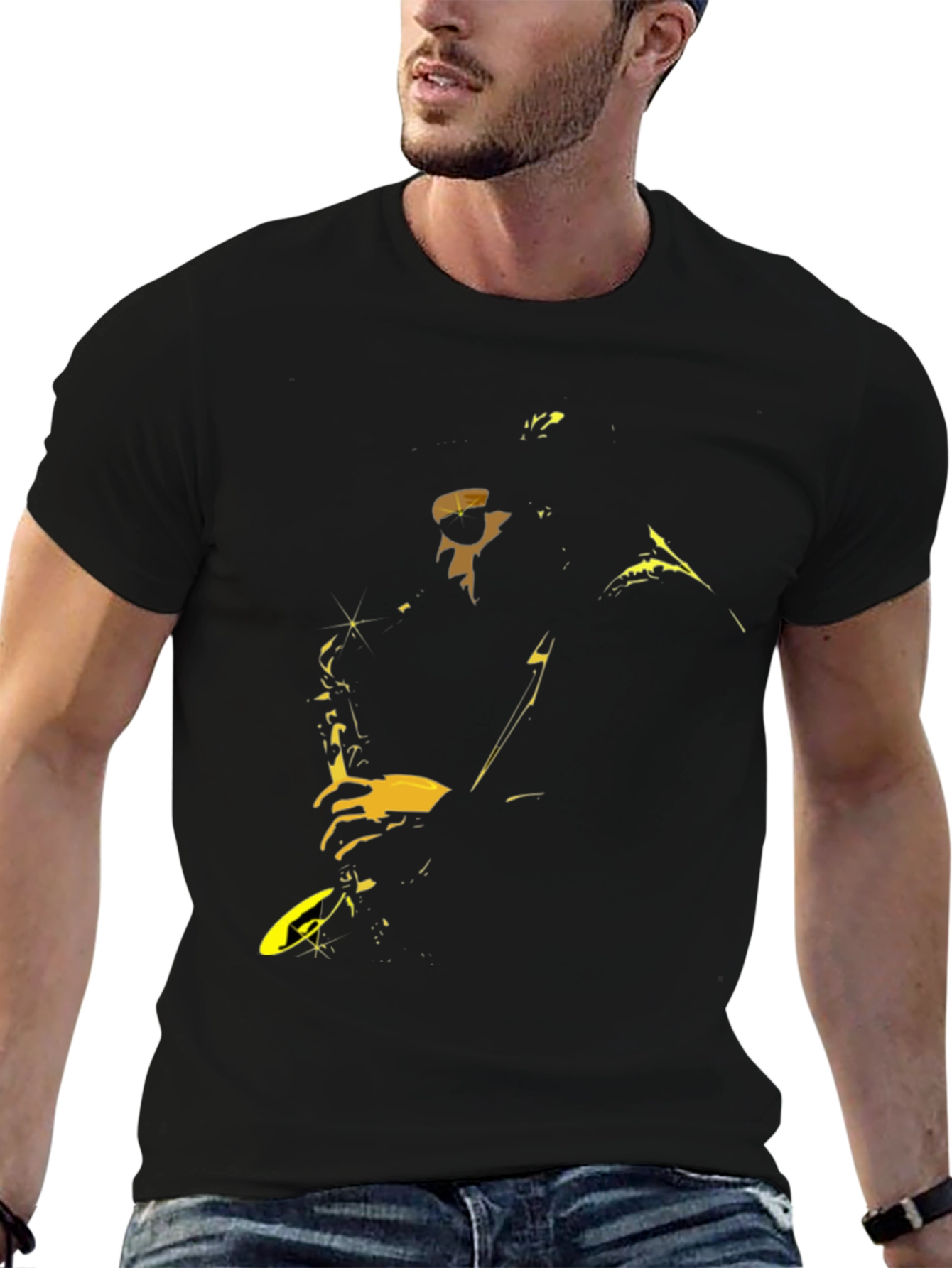 Saxophone Player Graphic Black T-Shirt