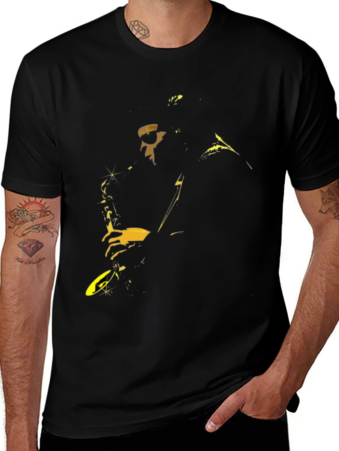 Saxophone Player Graphic Black T-Shirt
