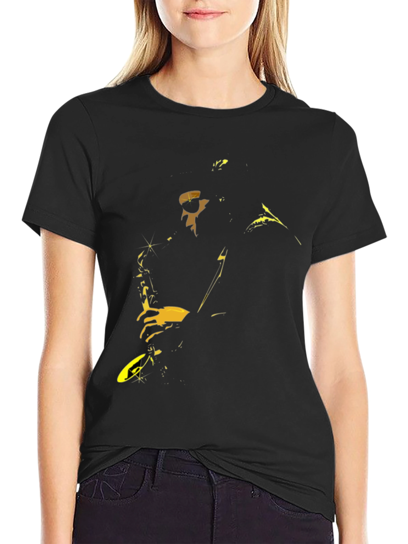 Saxophone Player Graphic Black T-Shirt