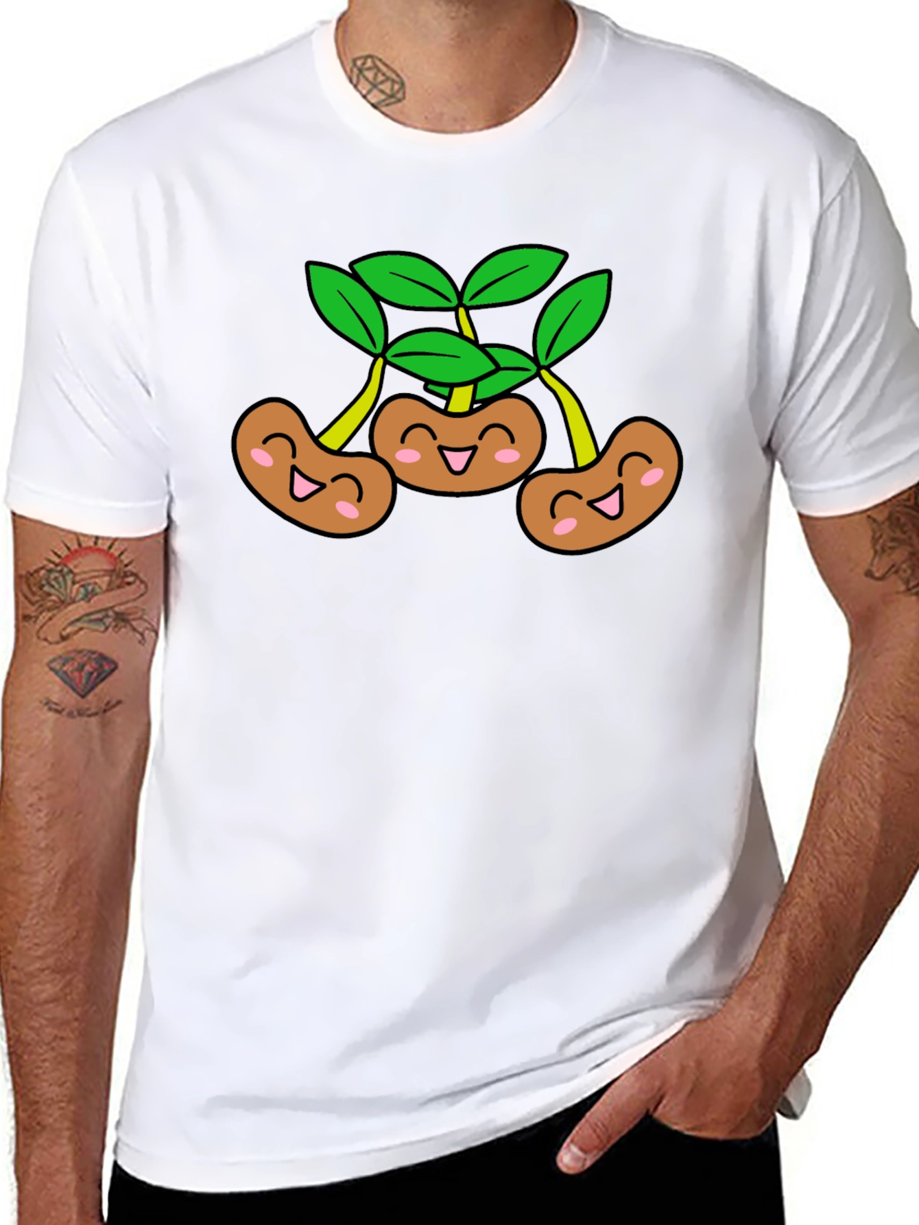 Funny Smiling Beans Black T-Shirt