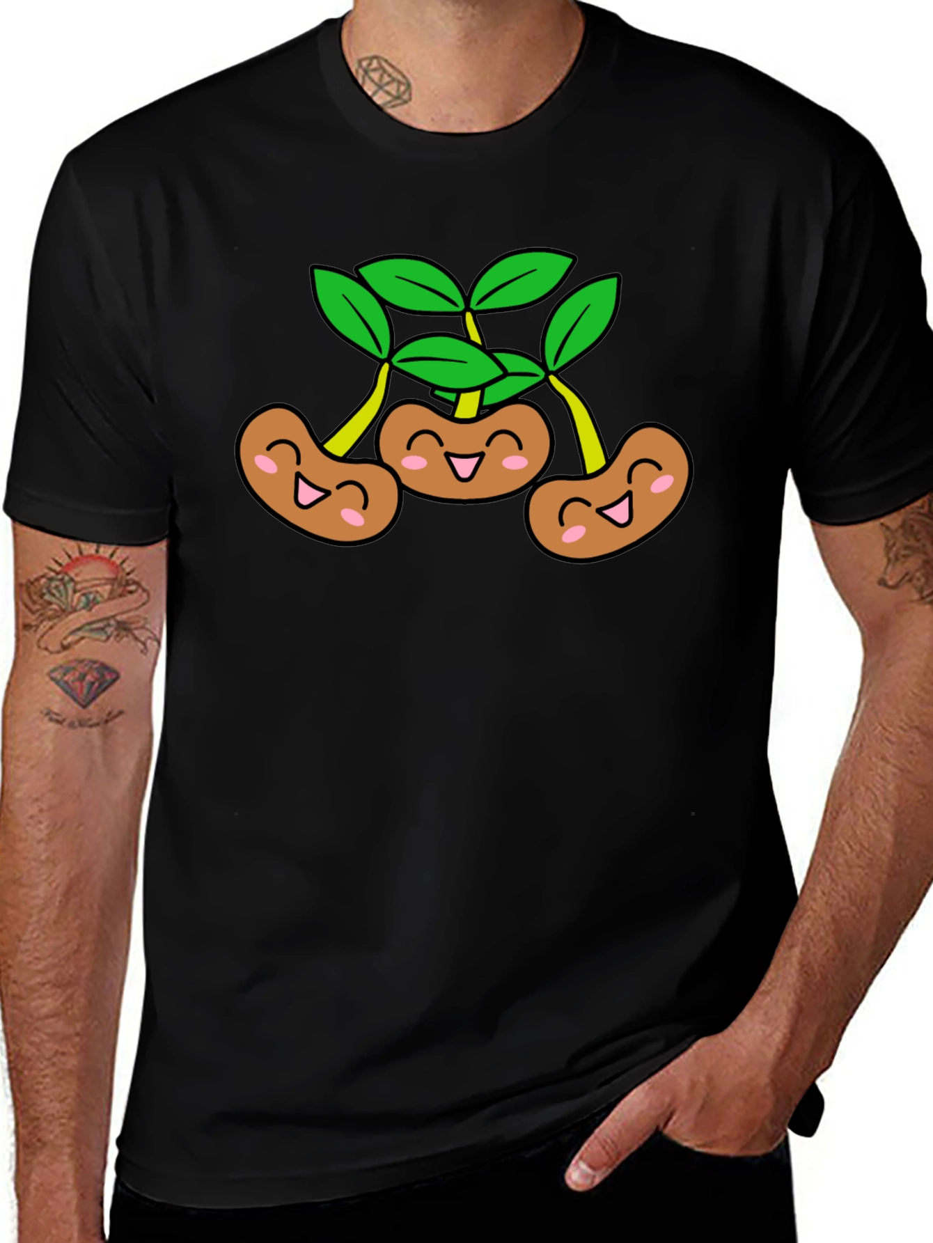 Funny Smiling Beans Black T-Shirt