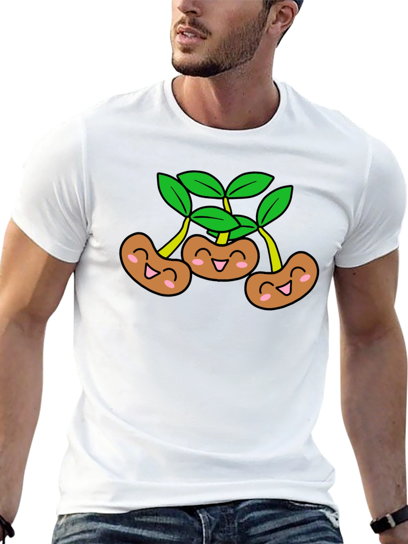 Funny Smiling Beans Black T-Shirt