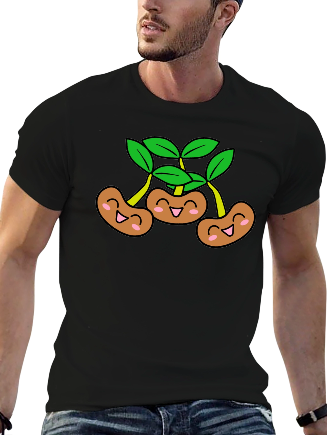 Funny Smiling Beans Black T-Shirt
