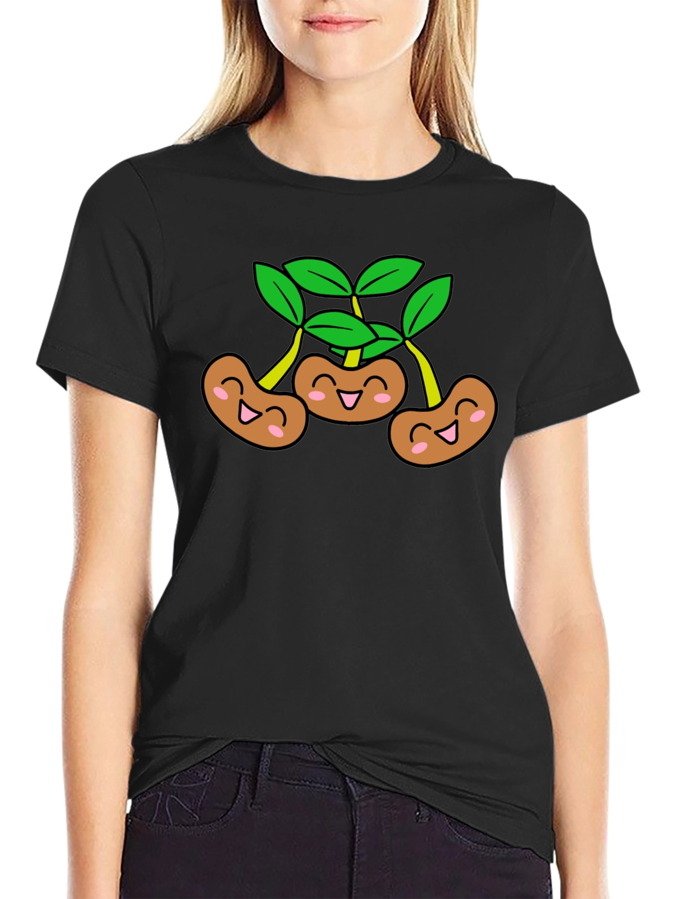 Funny Smiling Beans Black T-Shirt