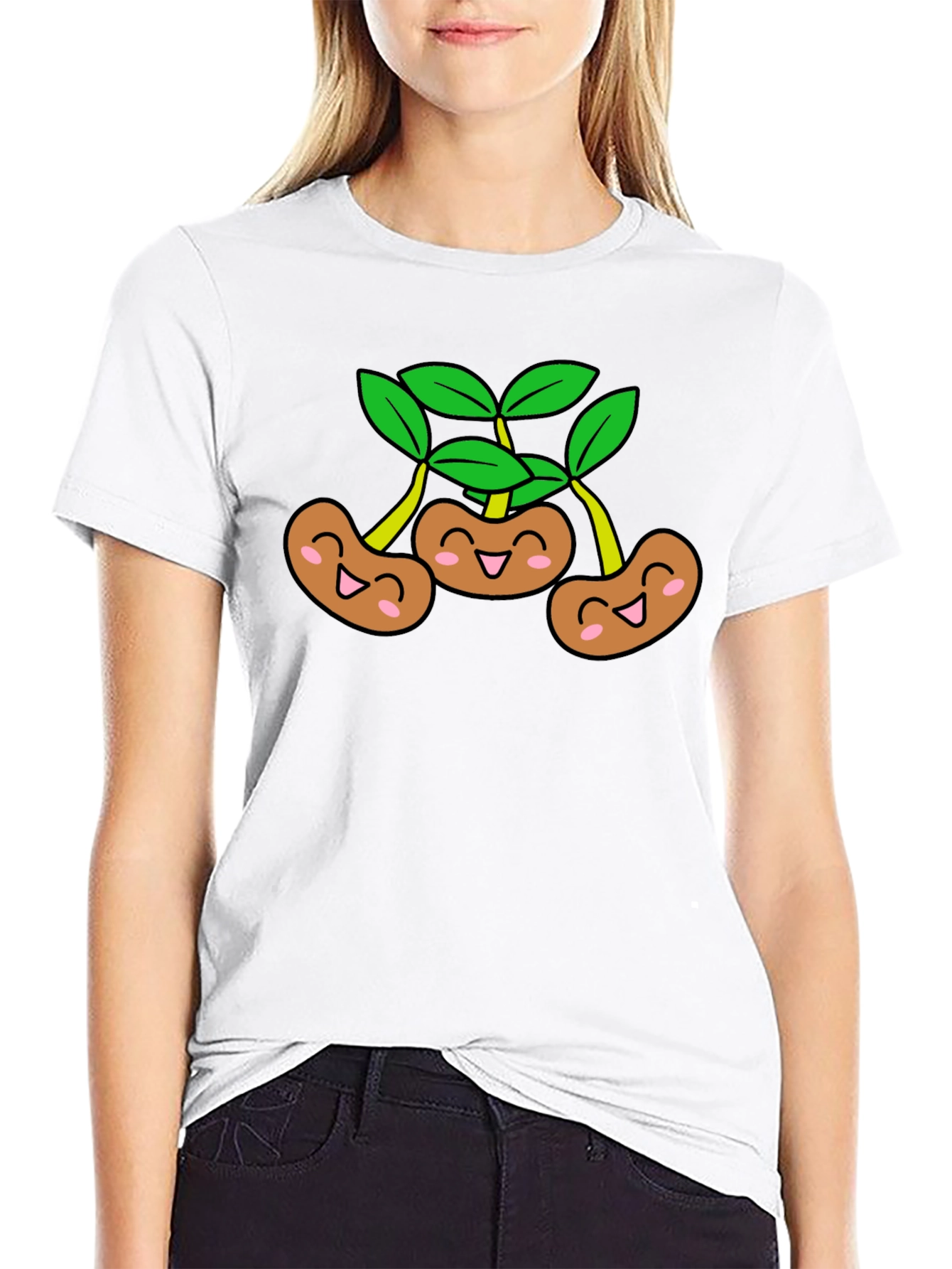 Funny Smiling Beans Black T-Shirt