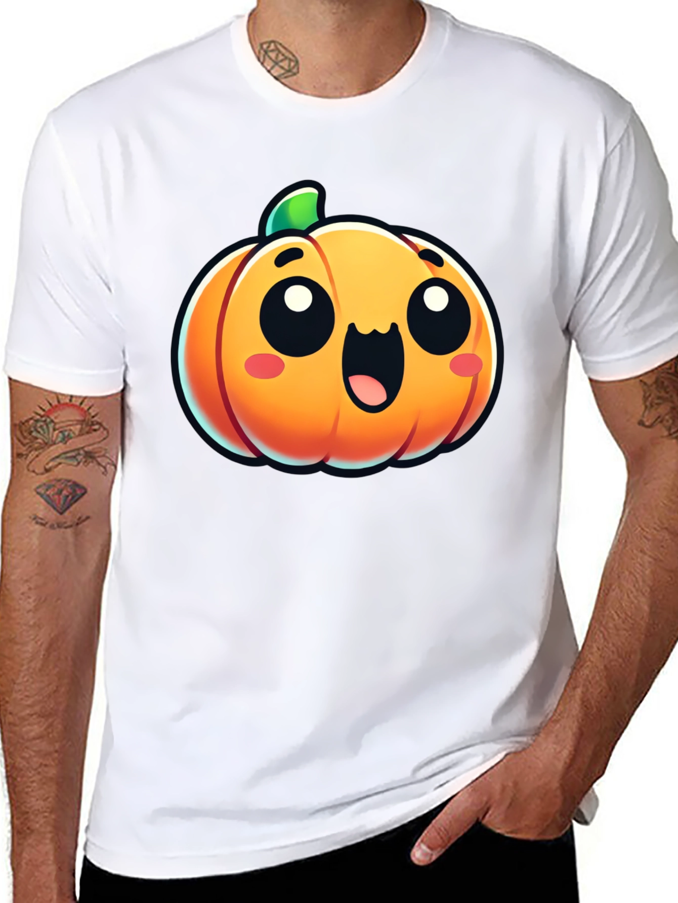 Cute Pumpkin Graphic Tee - Black Cotton Shirt