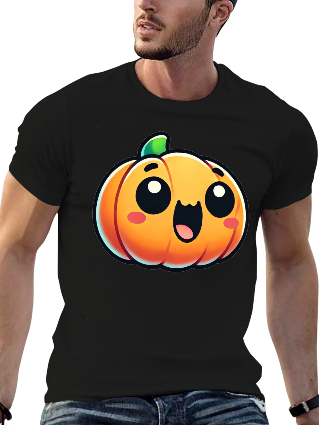 Cute Pumpkin Graphic Tee - Black Cotton Shirt
