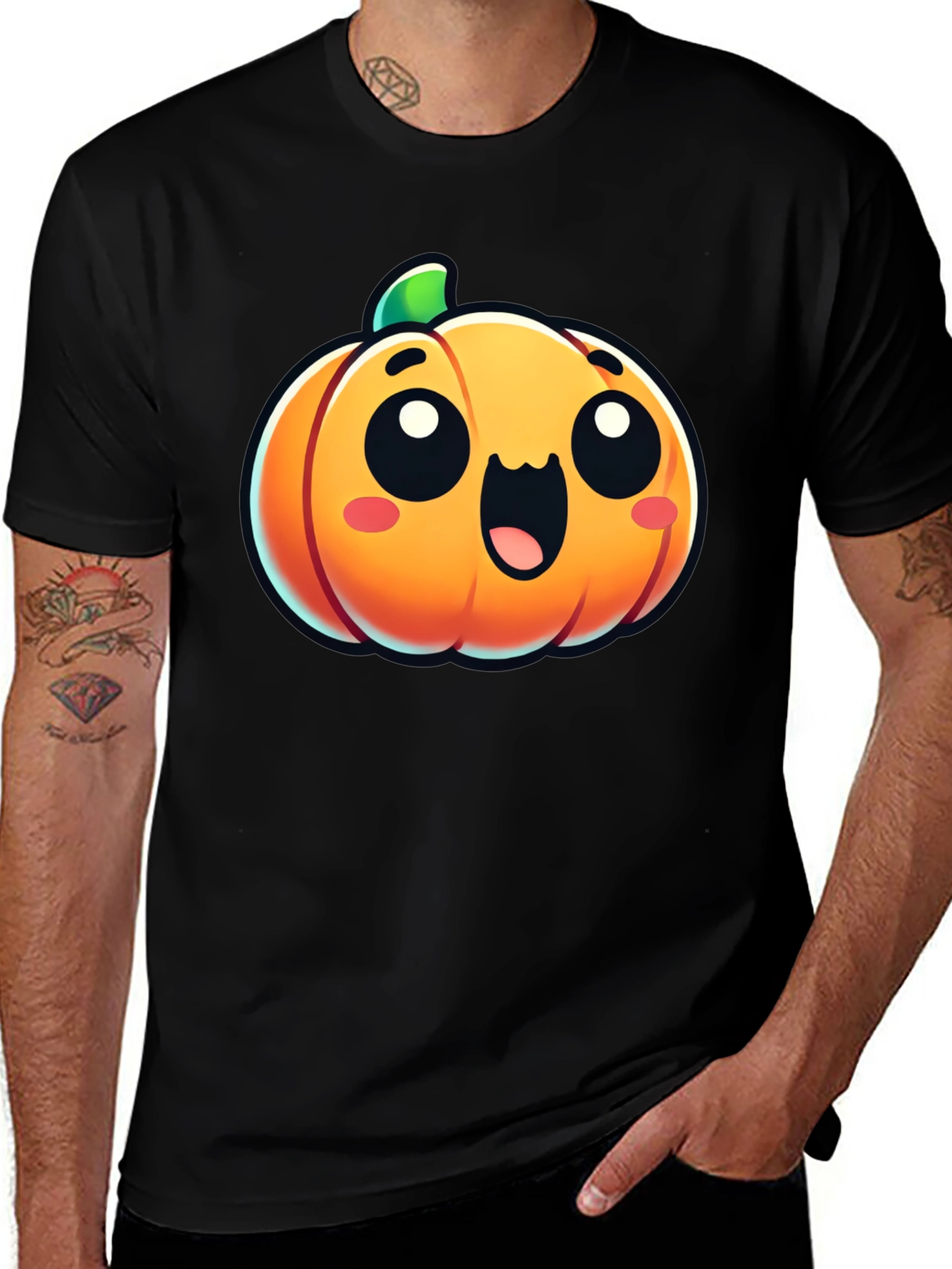 Cute Pumpkin Graphic Tee - Black Cotton Shirt