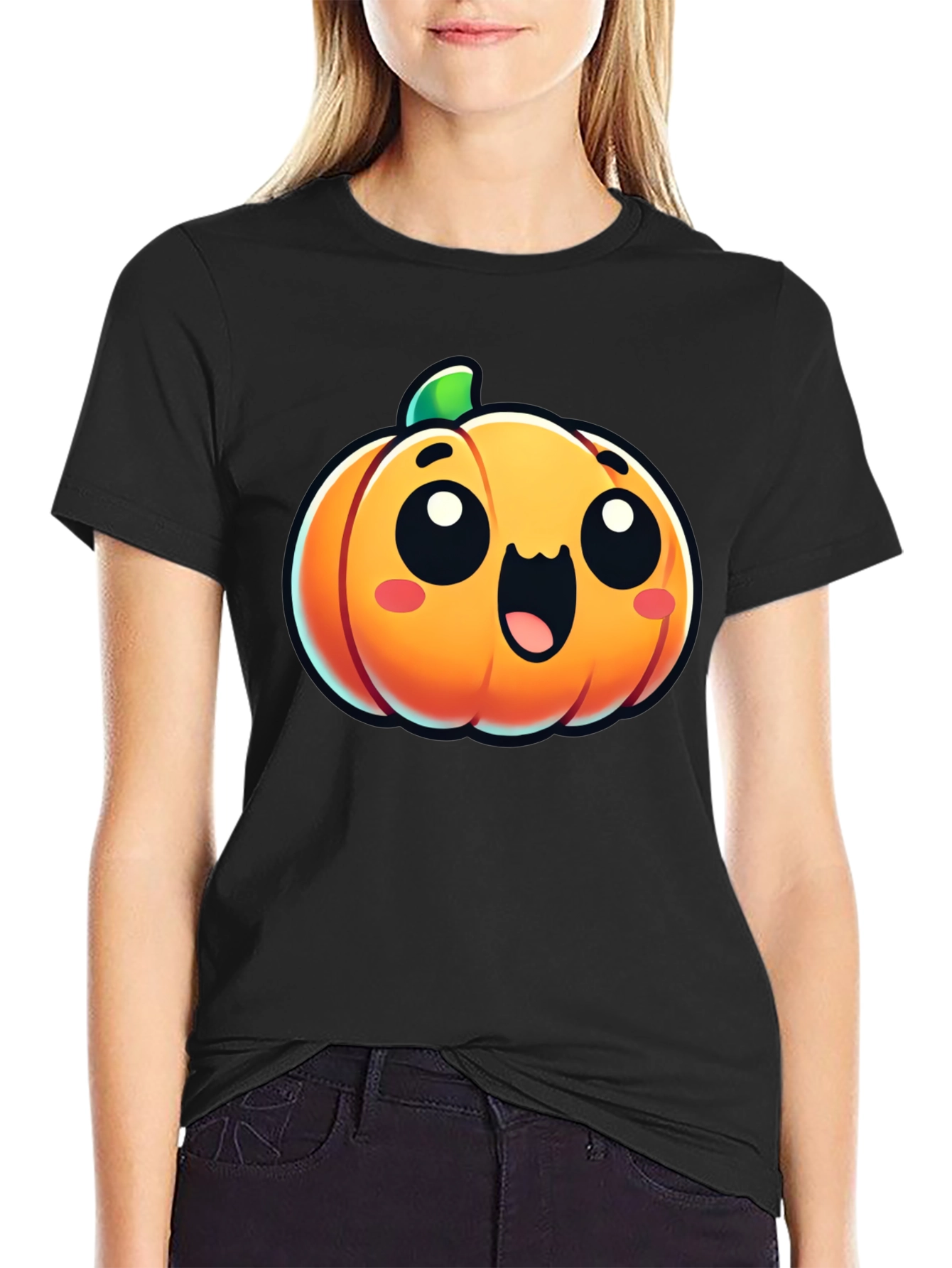 Cute Pumpkin Graphic Tee - Black Cotton Shirt