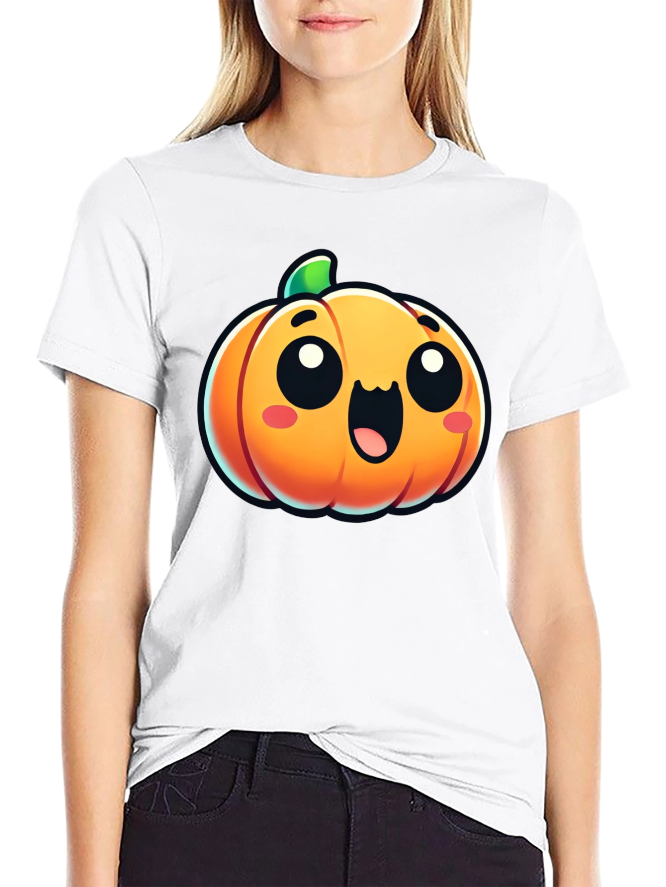 Cute Pumpkin Graphic Tee - Black Cotton Shirt