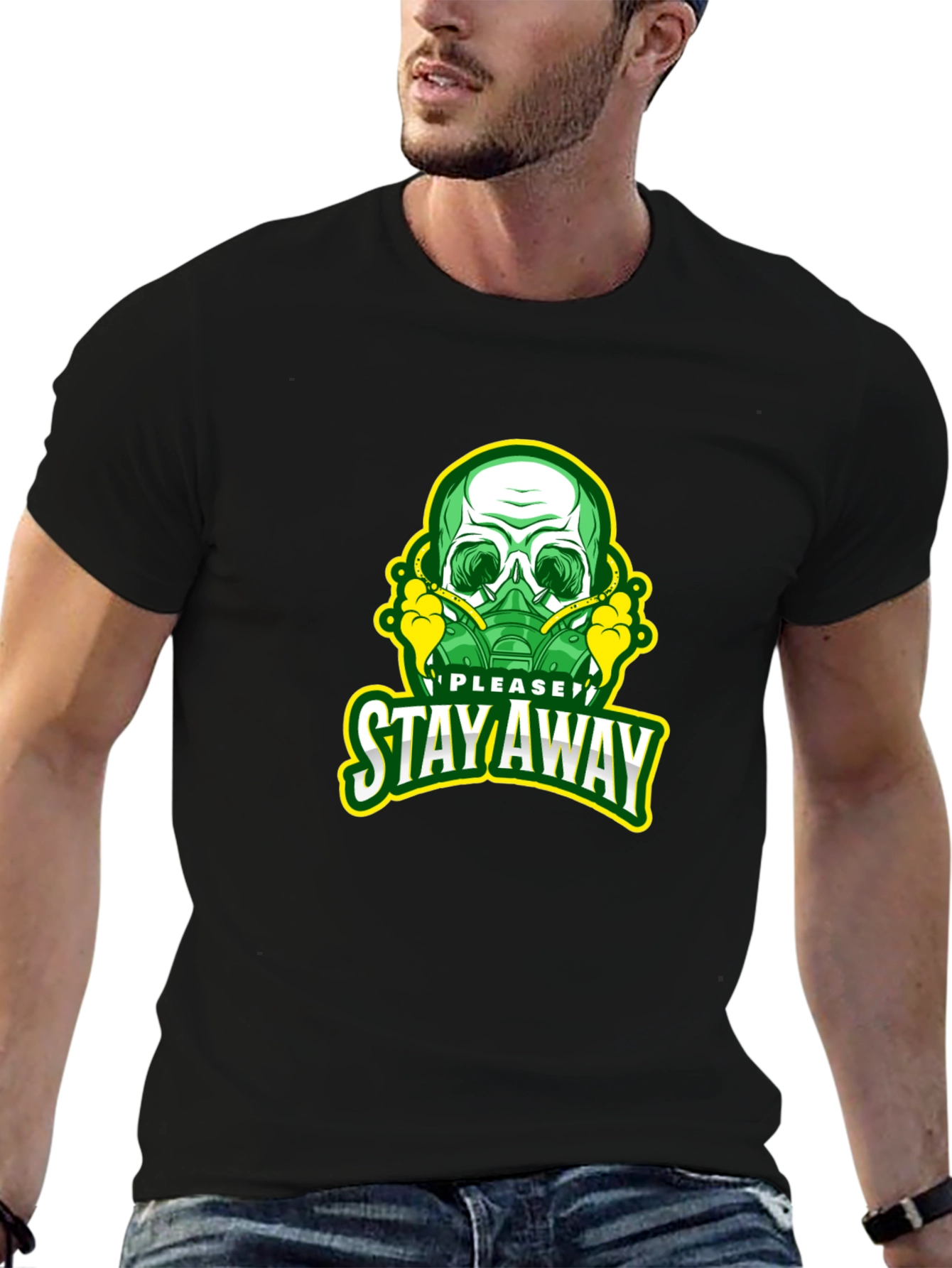 Stay Away Skull Graphic T-Shirt - Black