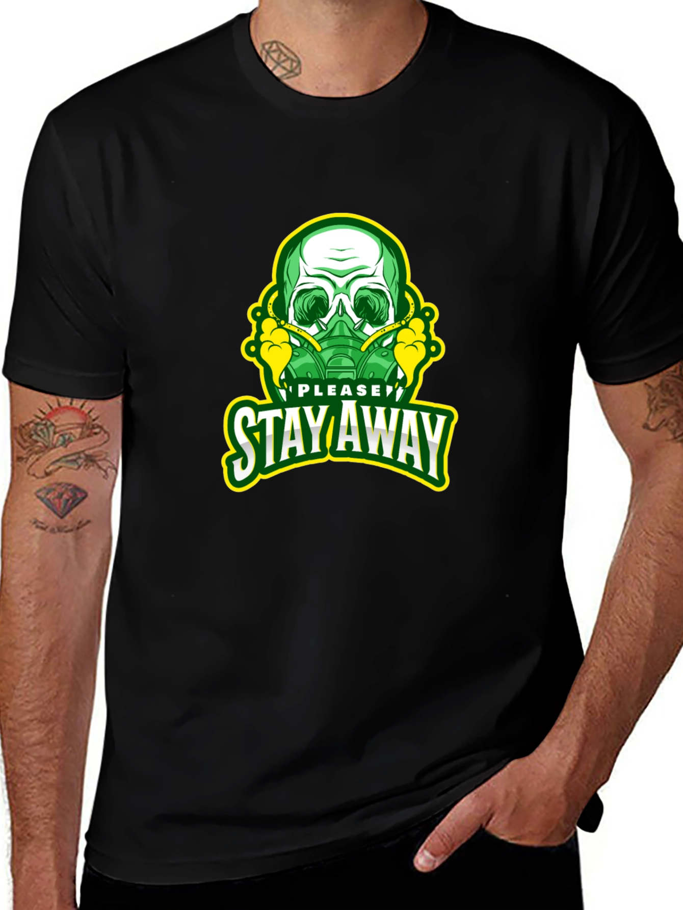 Stay Away Skull Graphic T-Shirt - Black