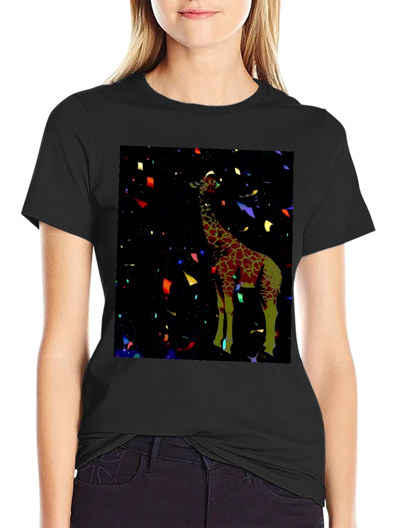 Giraffe Confetti Black Tee