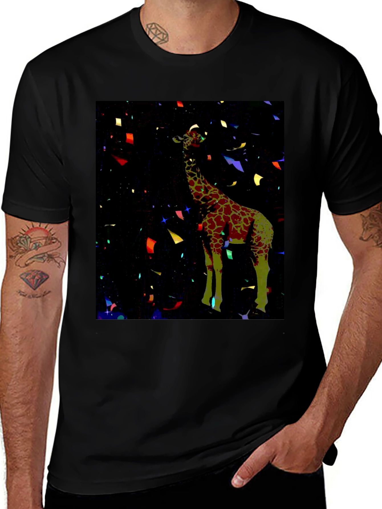Giraffe Confetti Black Tee