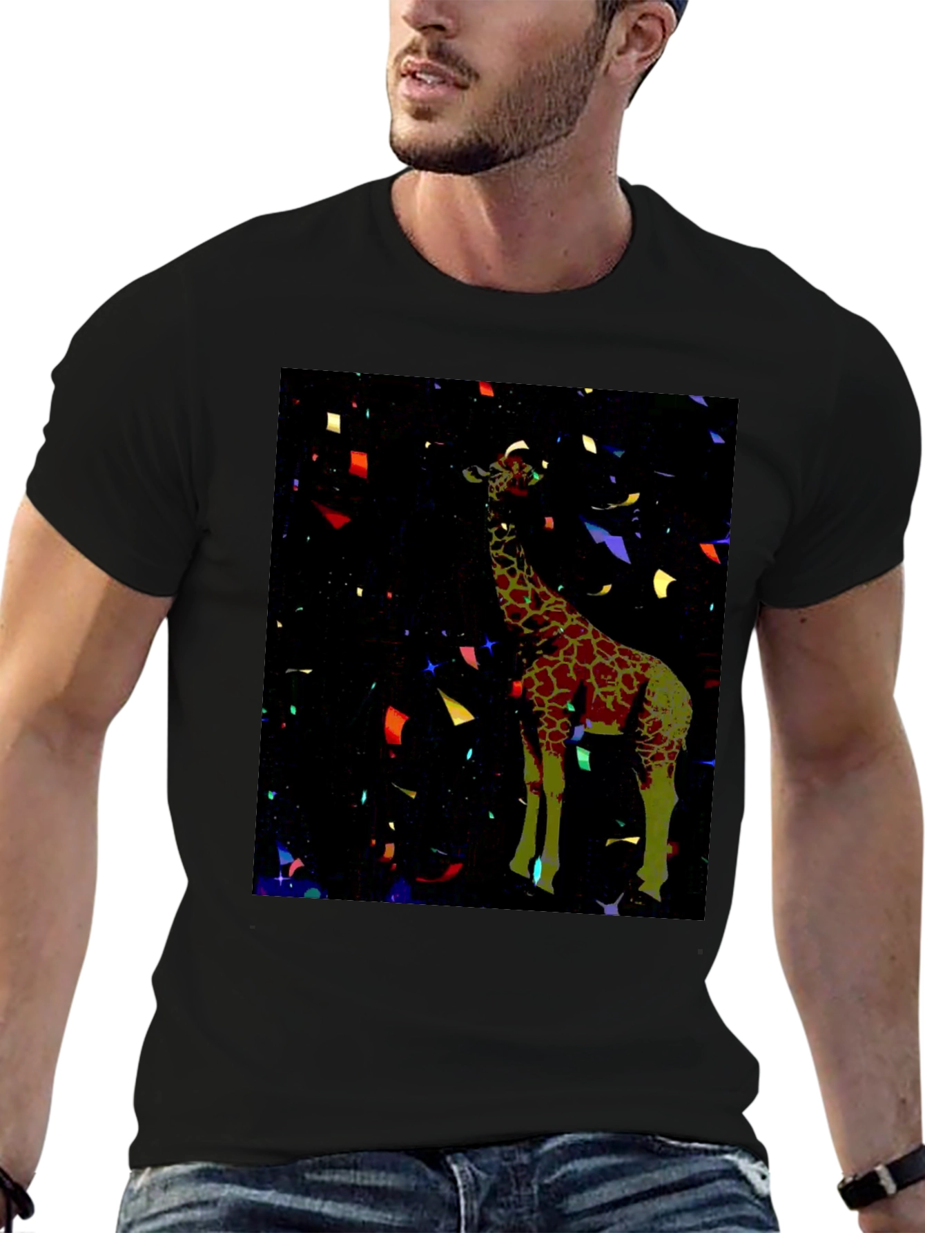 Giraffe Confetti Black Tee