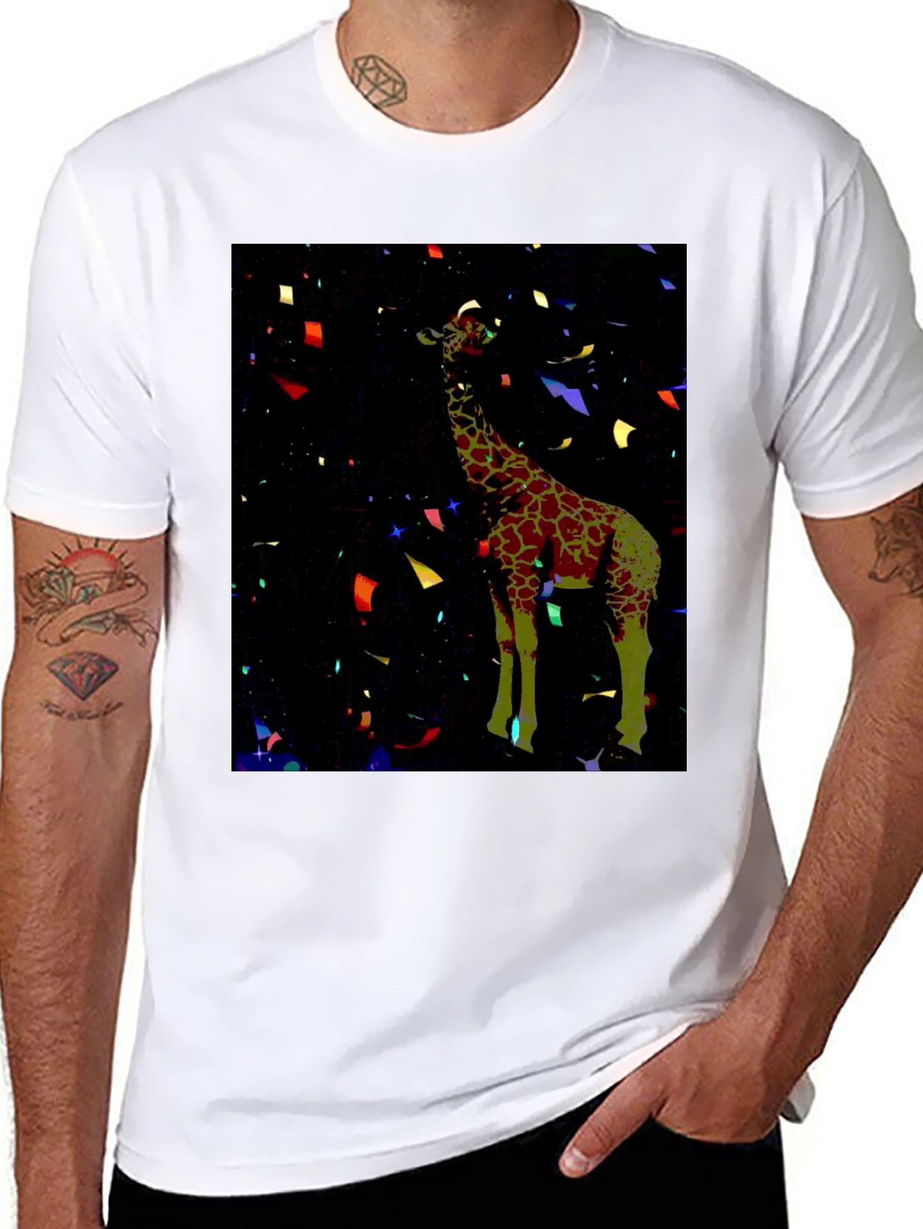 Giraffe Confetti Black Tee