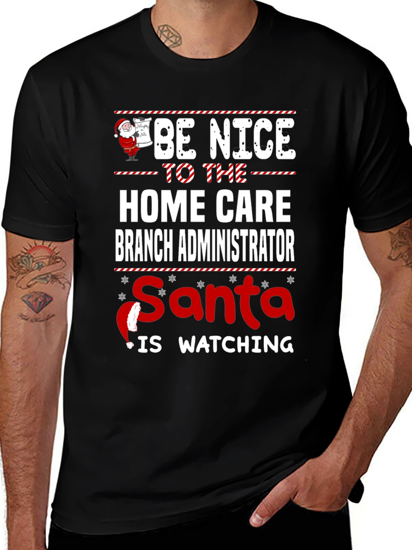 Funny Home Care Branch Administrator Santa Watching T-Shirt