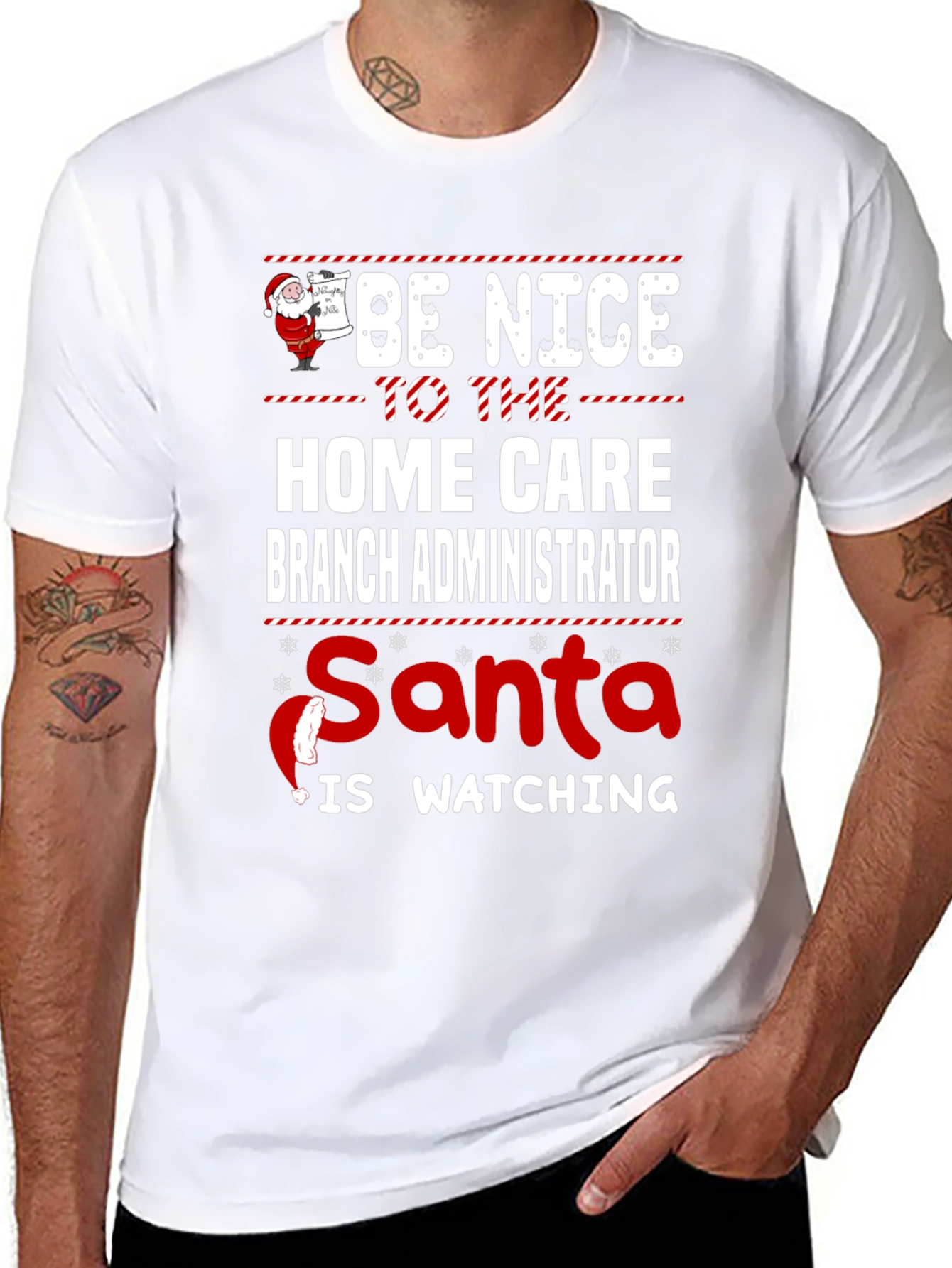 Funny Home Care Branch Administrator Santa Watching T-Shirt