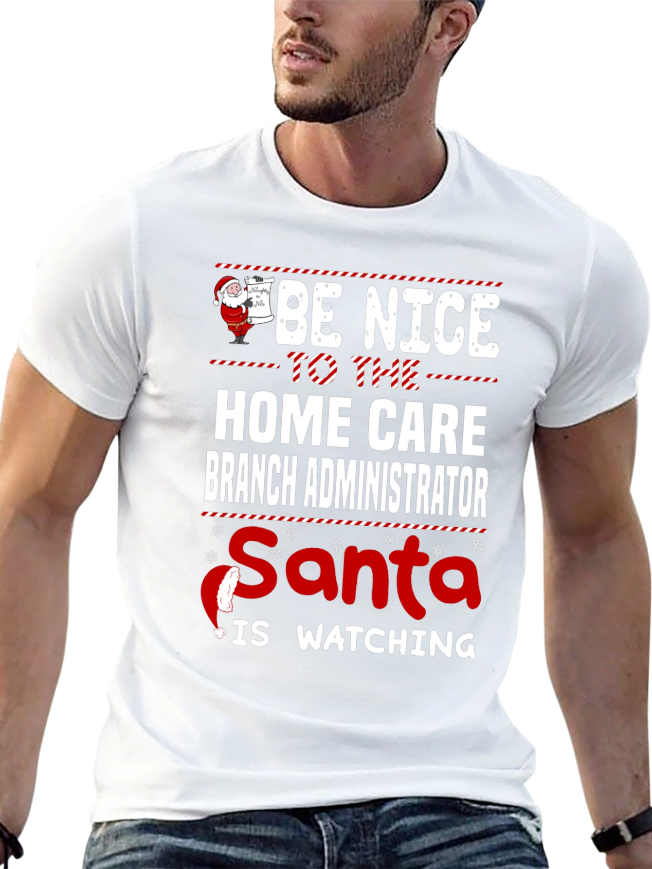 Funny Home Care Branch Administrator Santa Watching T-Shirt