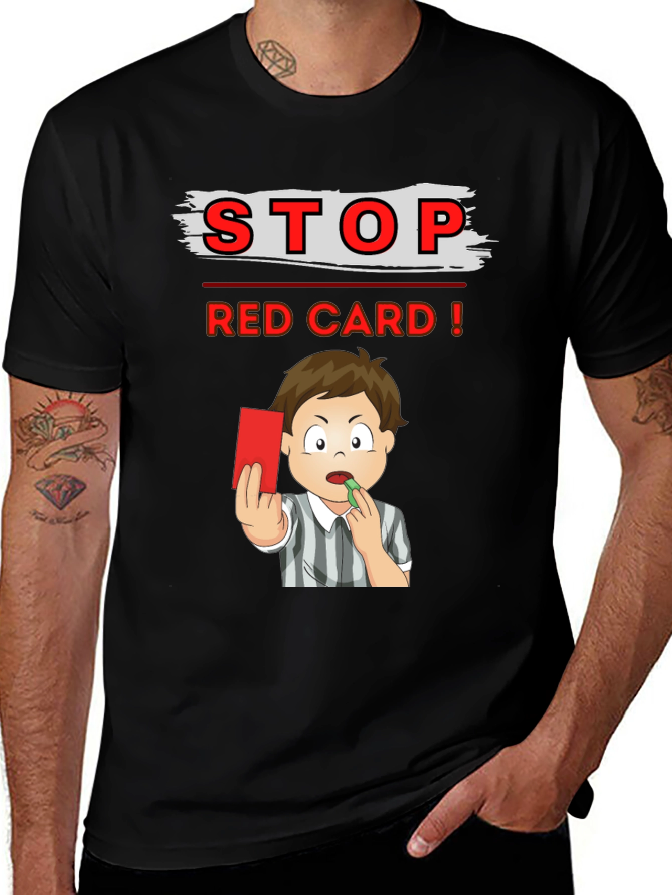 Stop Red Card T-Shirt - Soccer Referee Cartoon Tee