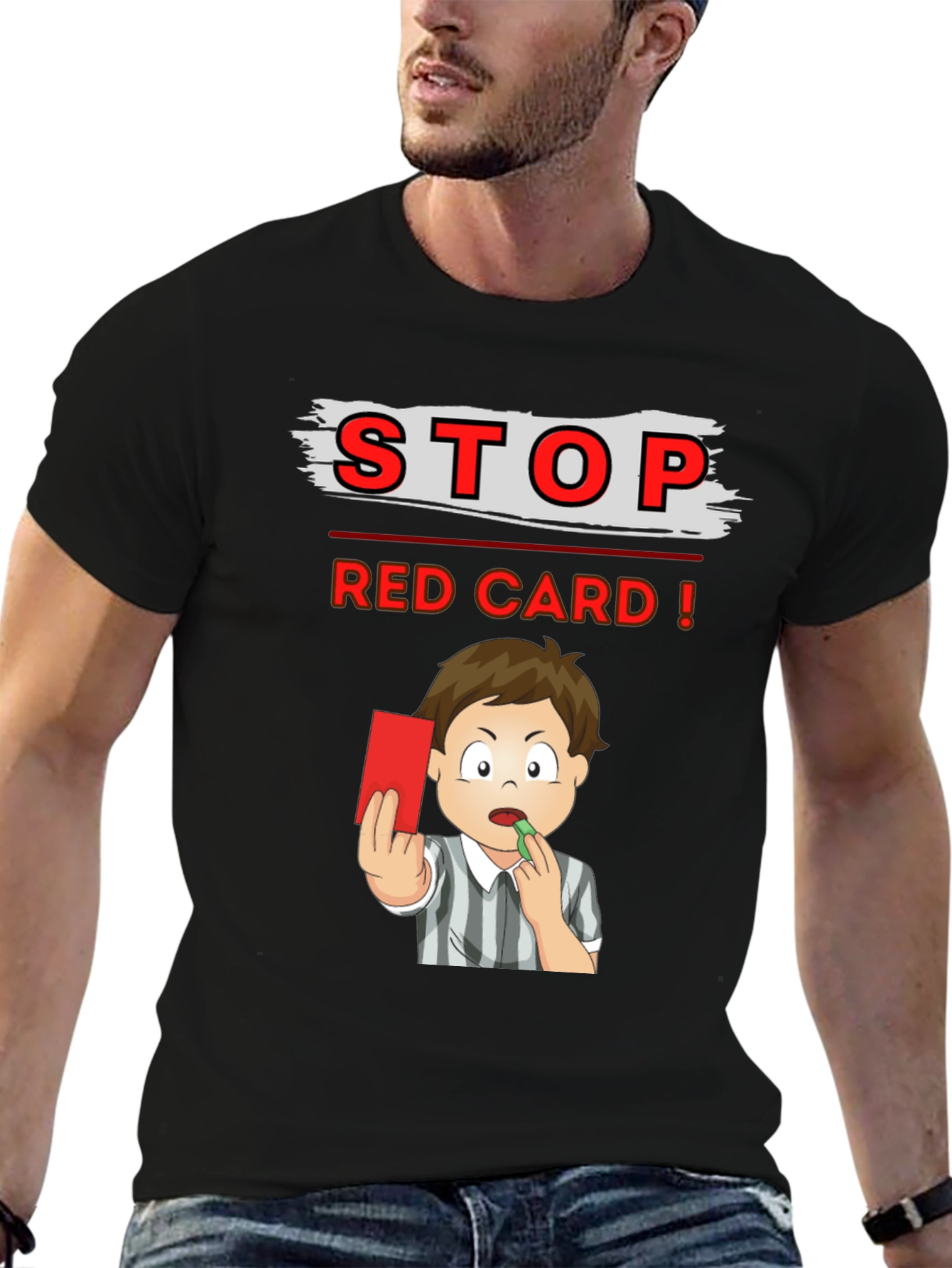 Stop Red Card T-Shirt - Soccer Referee Cartoon Tee