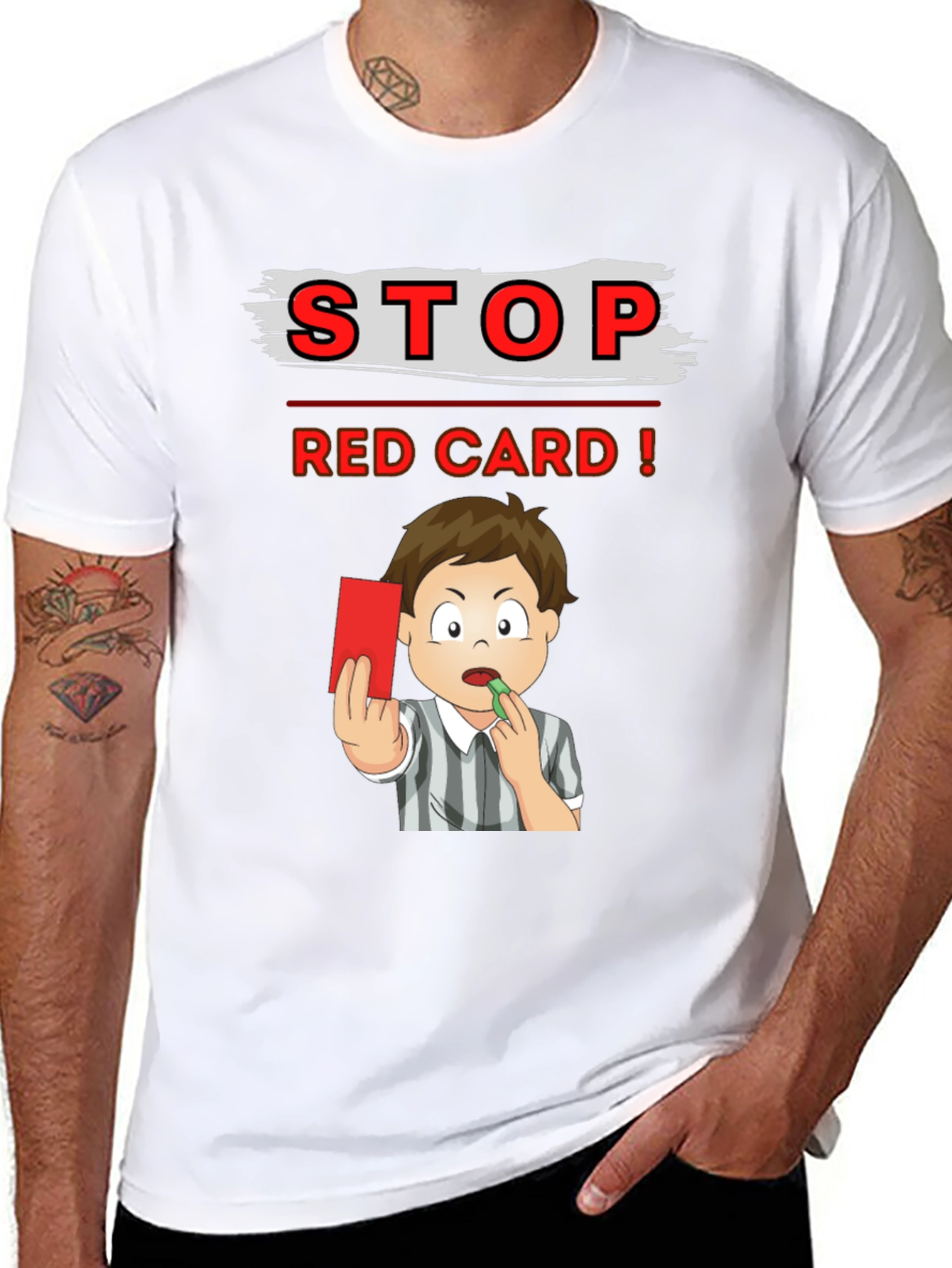 Stop Red Card T-Shirt - Soccer Referee Cartoon Tee