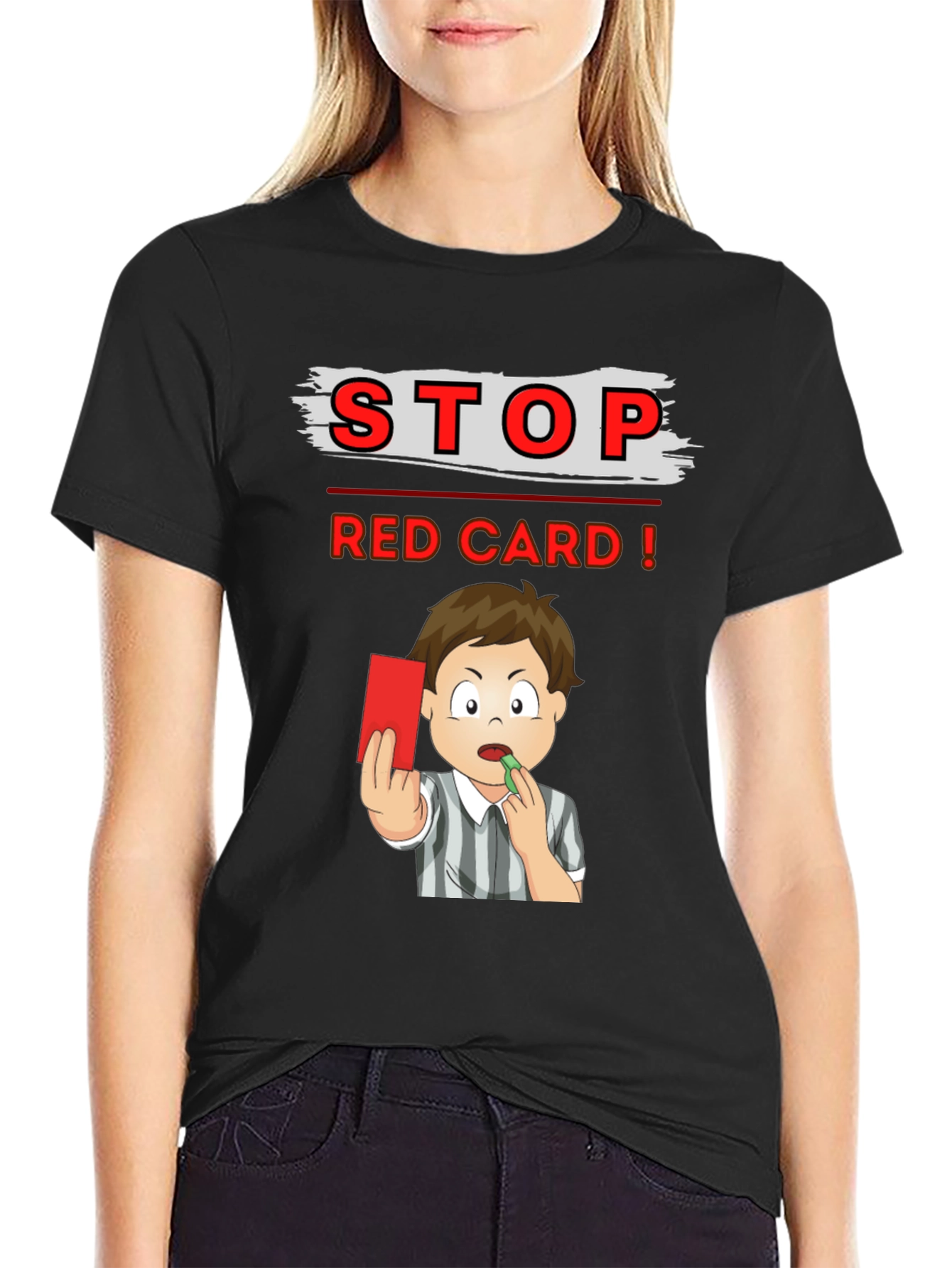 Stop Red Card T-Shirt - Soccer Referee Cartoon Tee